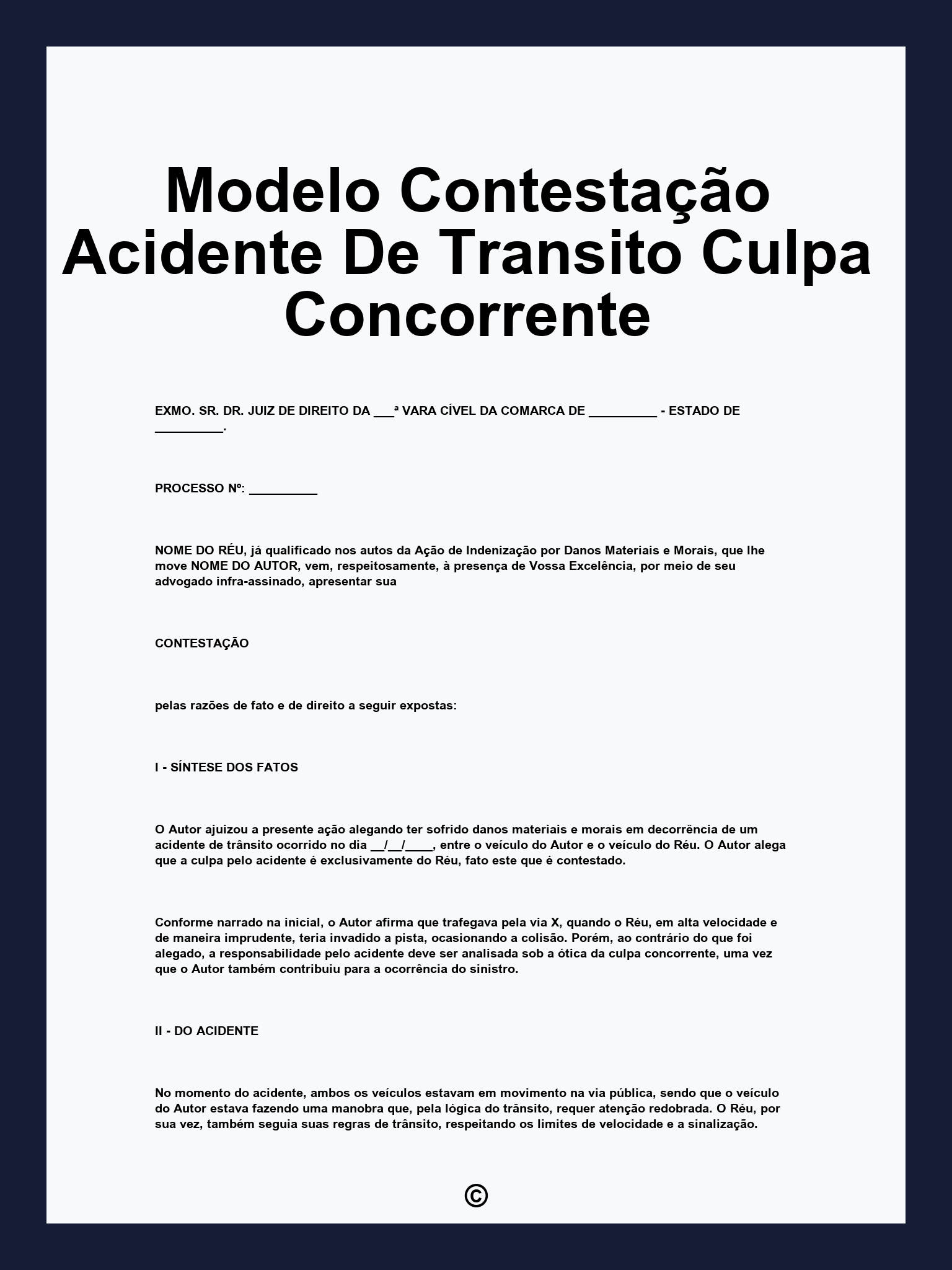 Modelo Contestação Acidente De Transito Culpa Concorrente