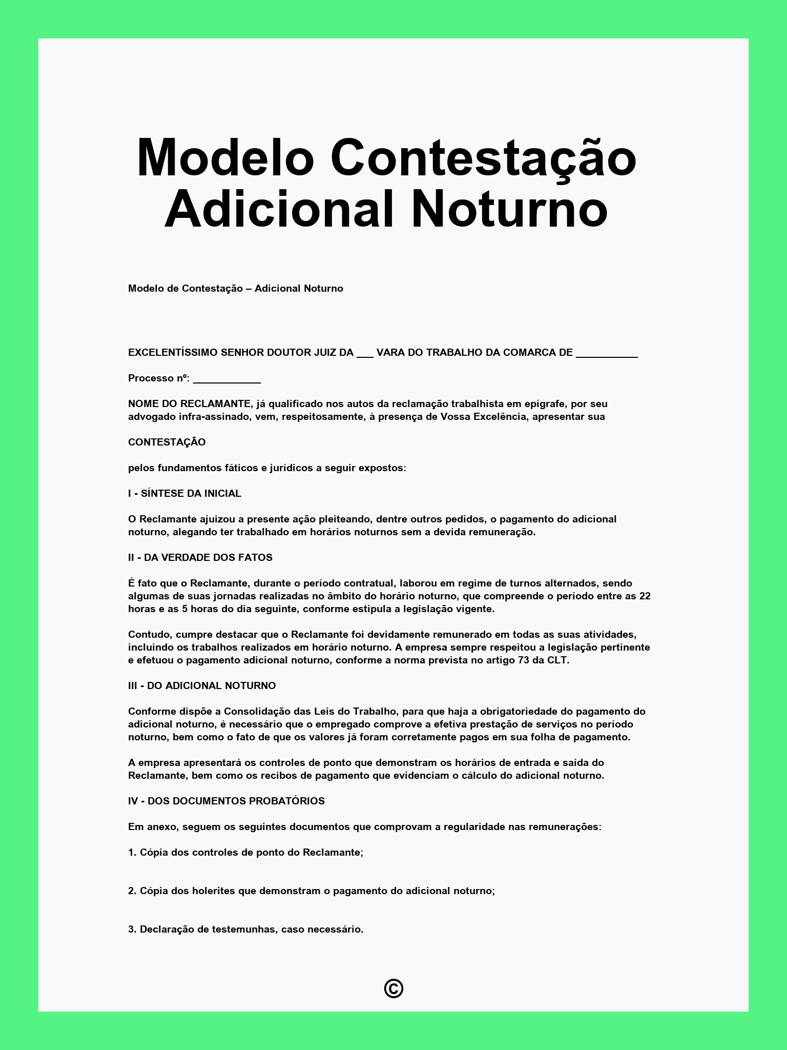 Modelo Contestação Adicional Noturno