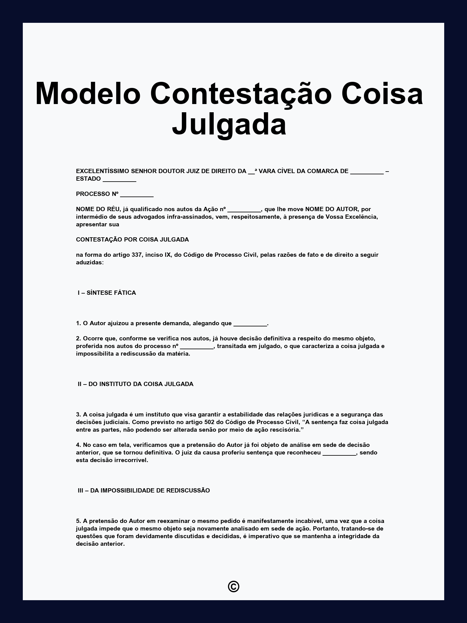 Modelo Contestação Coisa Julgada