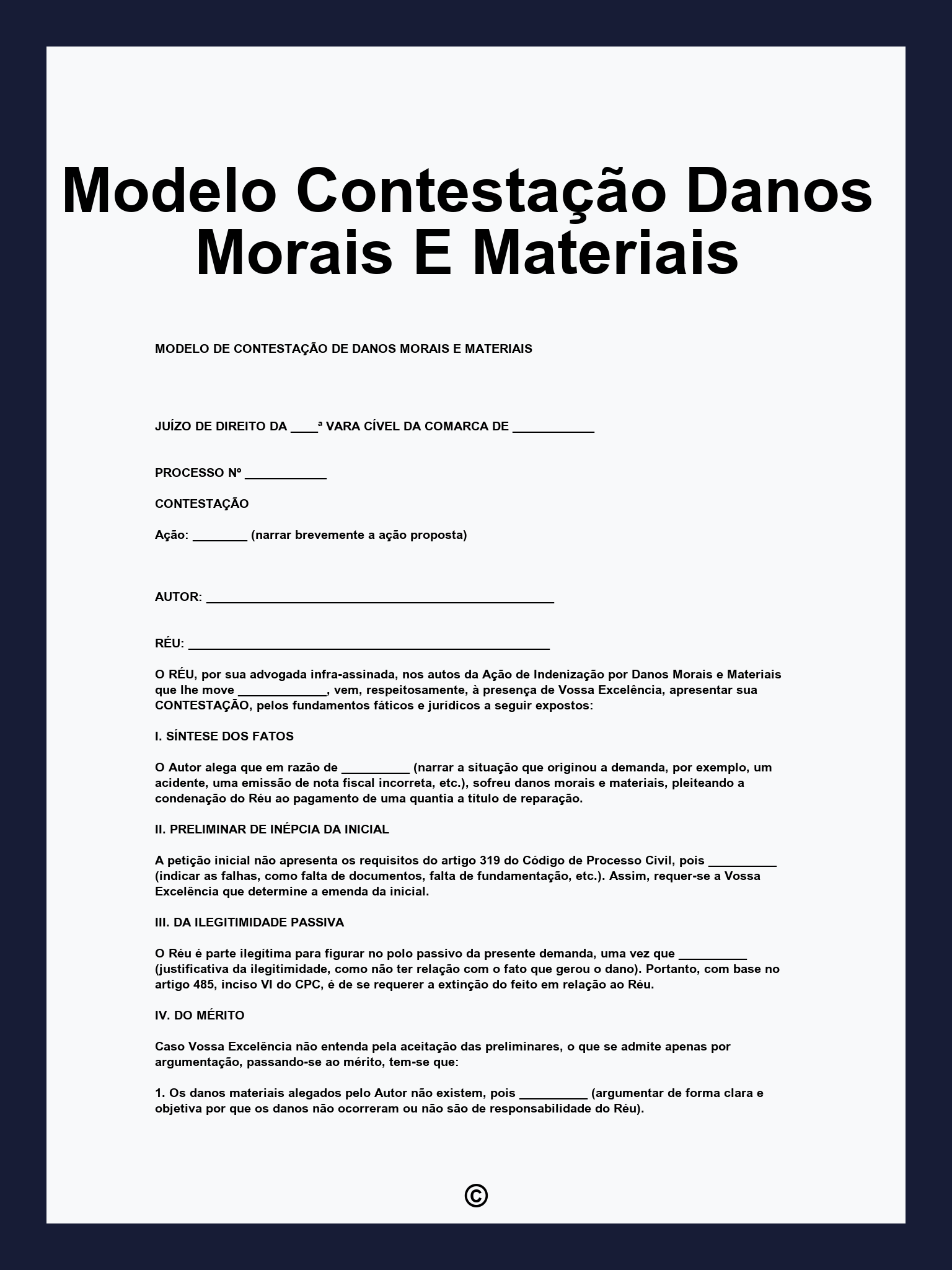 Modelo Contestação Danos Morais E Materiais