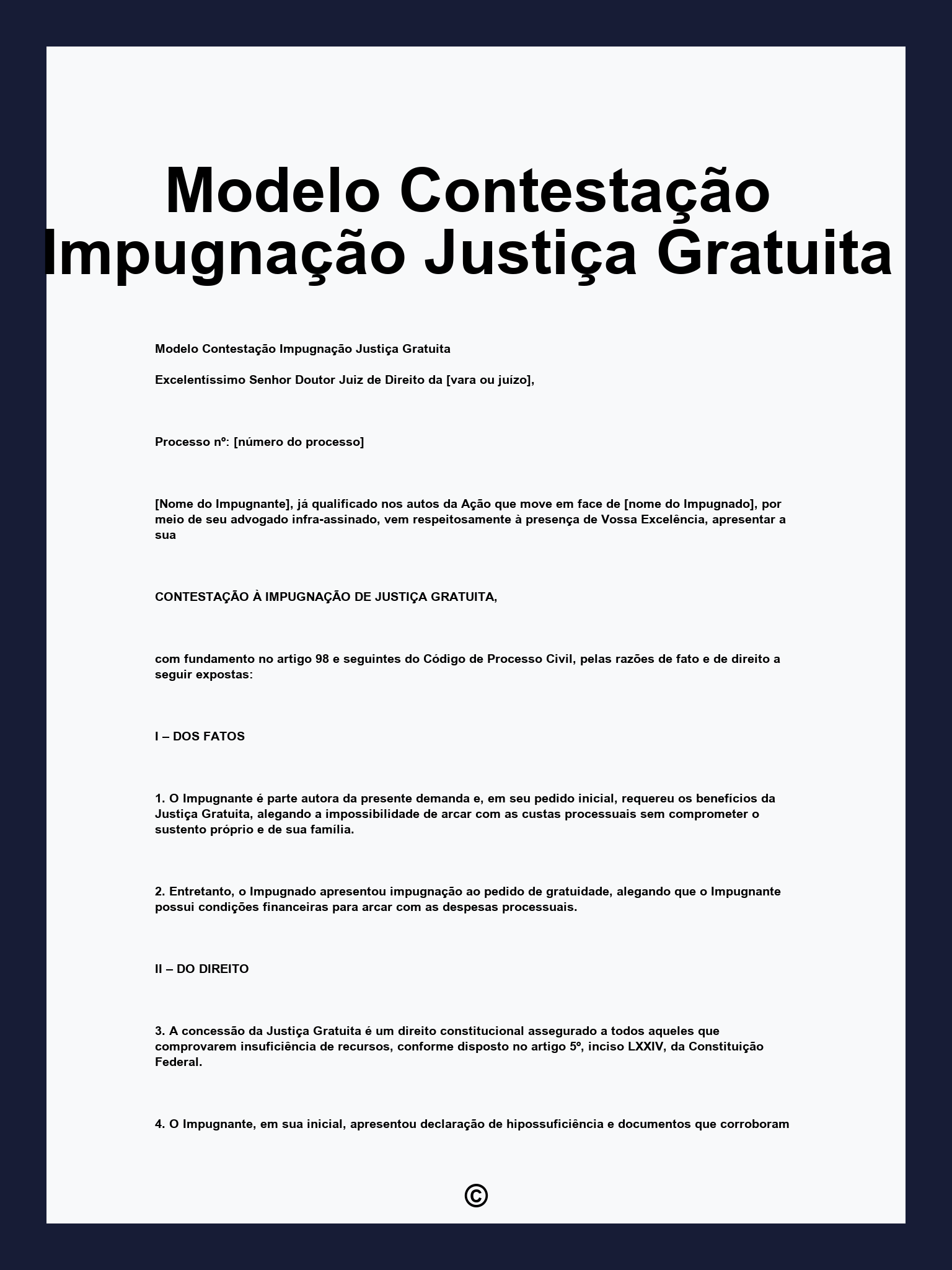 Modelo Contestação Impugnação Justiça Gratuita
