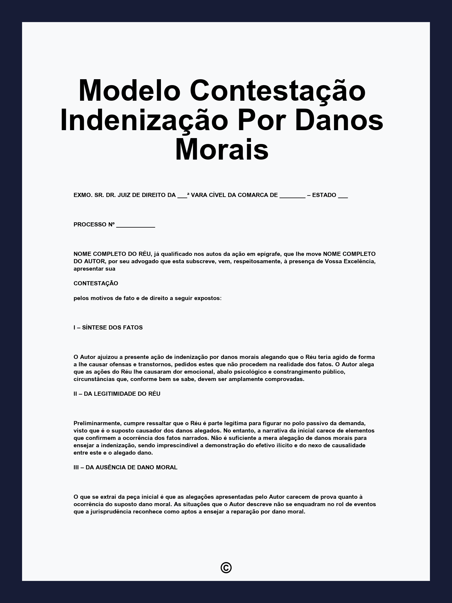 Modelo Contestação Indenização Por Danos Morais