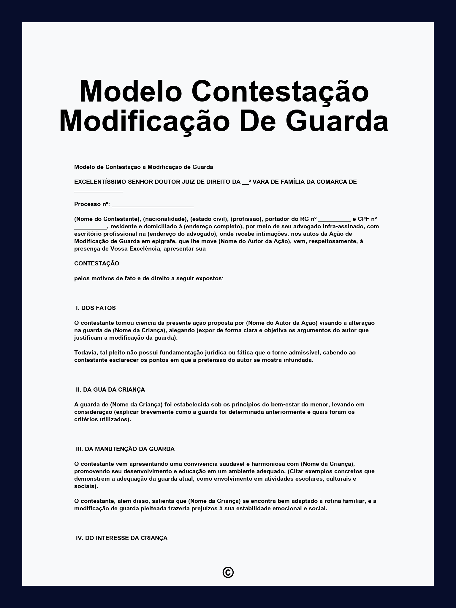 Modelo Contestação Modificação De Guarda