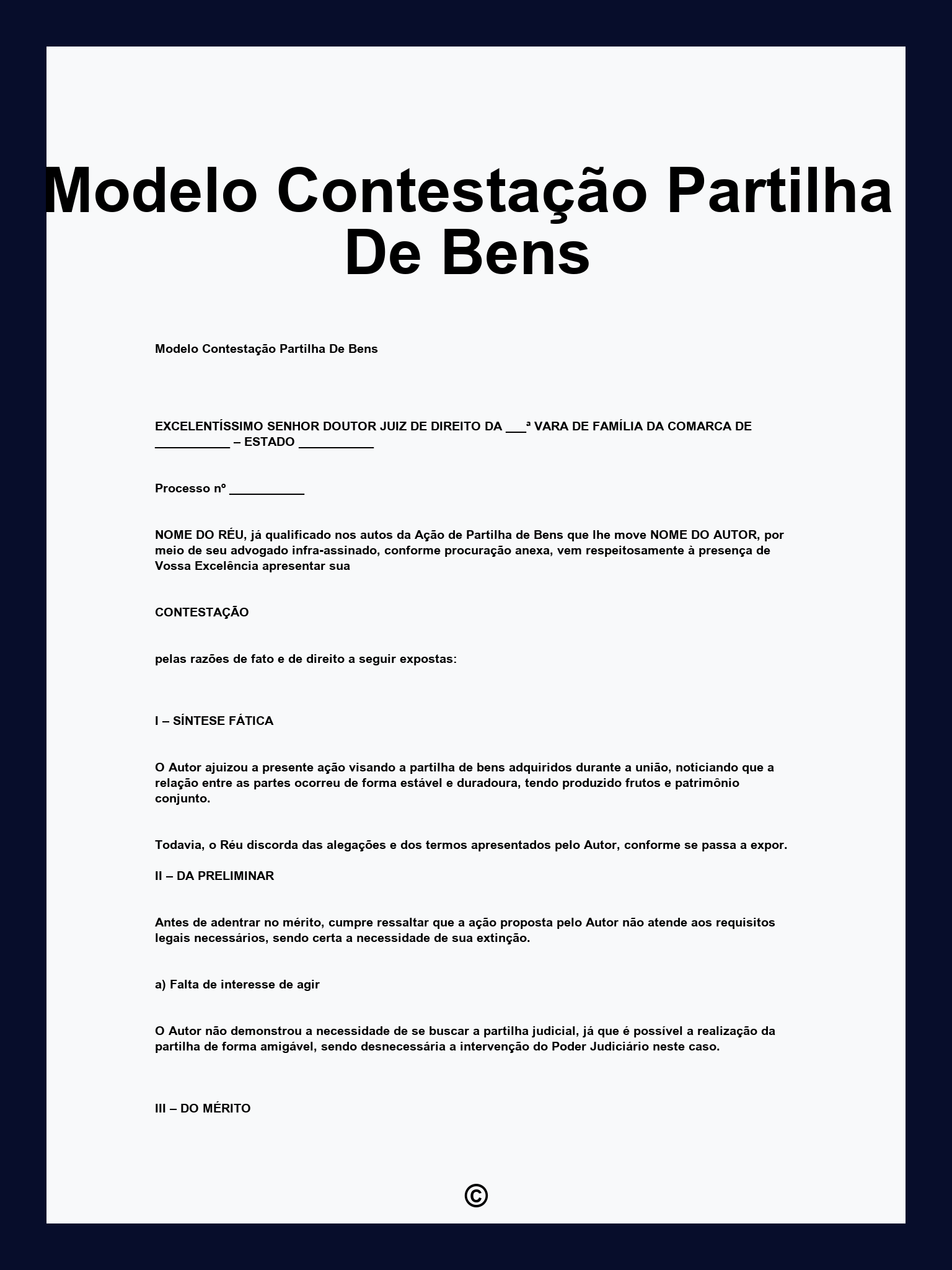 Modelo Contestação Partilha De Bens