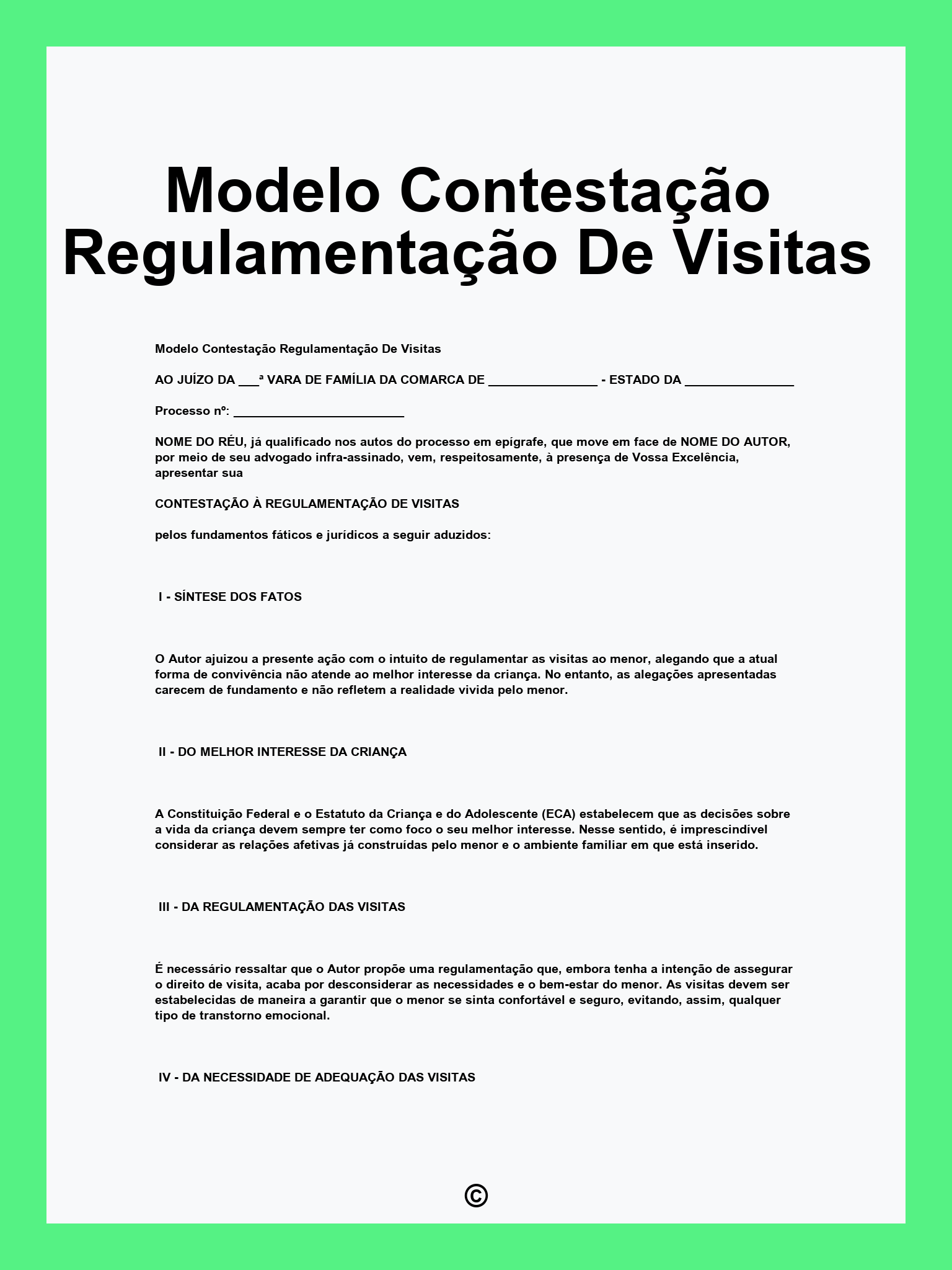 Modelo Contestação Regulamentação De Visitas