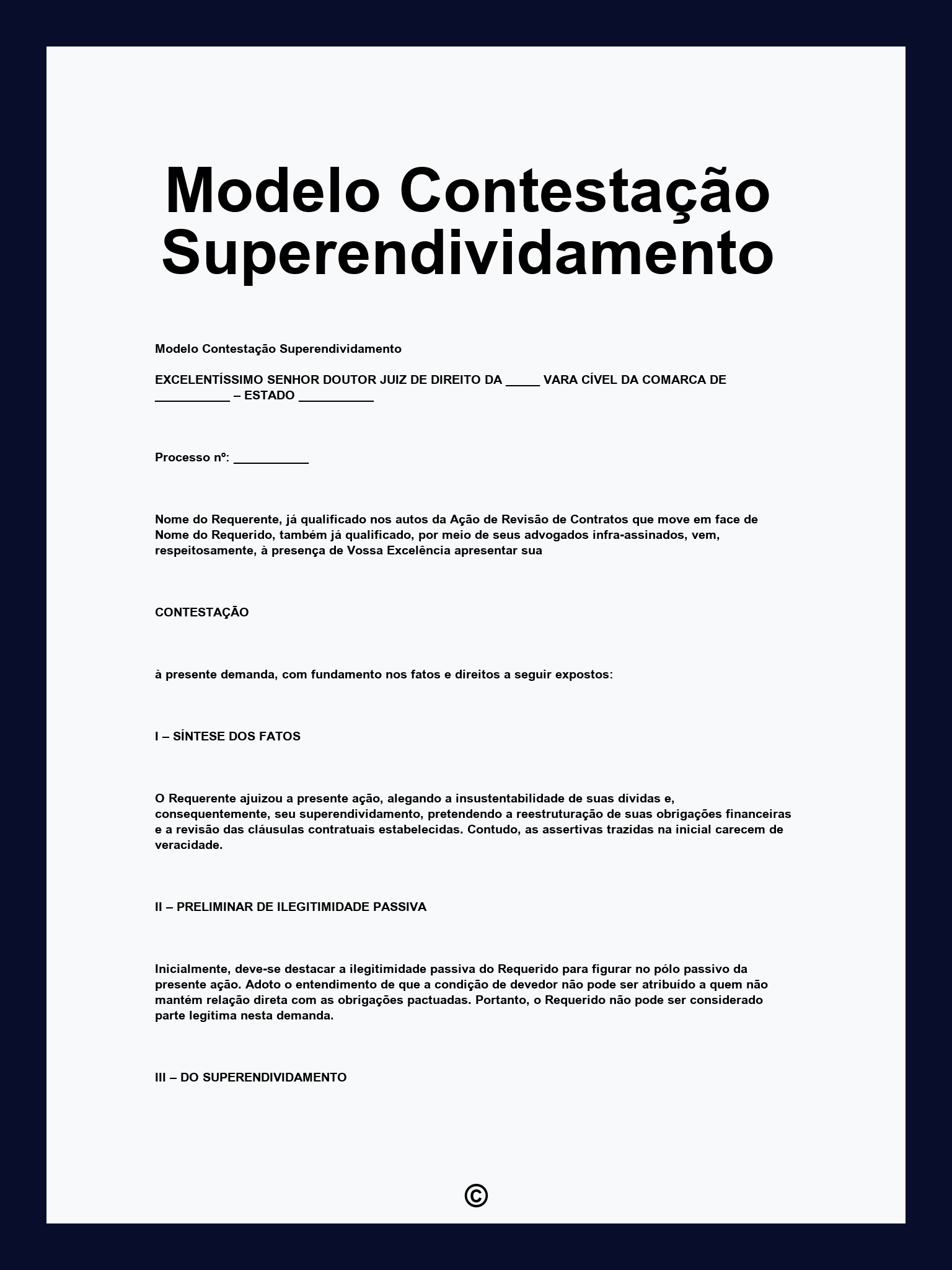Modelo Contestação Superendividamento