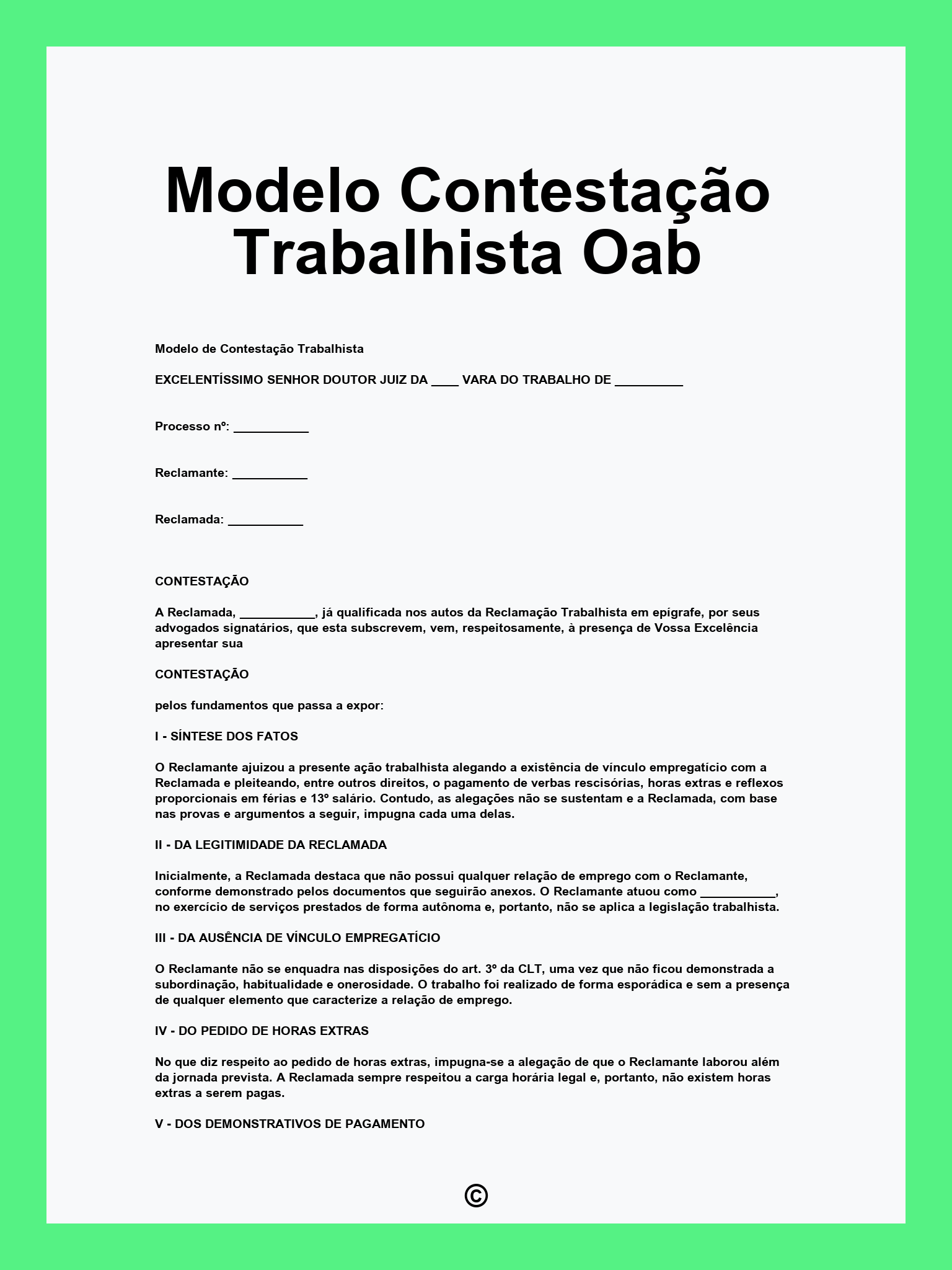 Modelo Contestação Trabalhista Oab