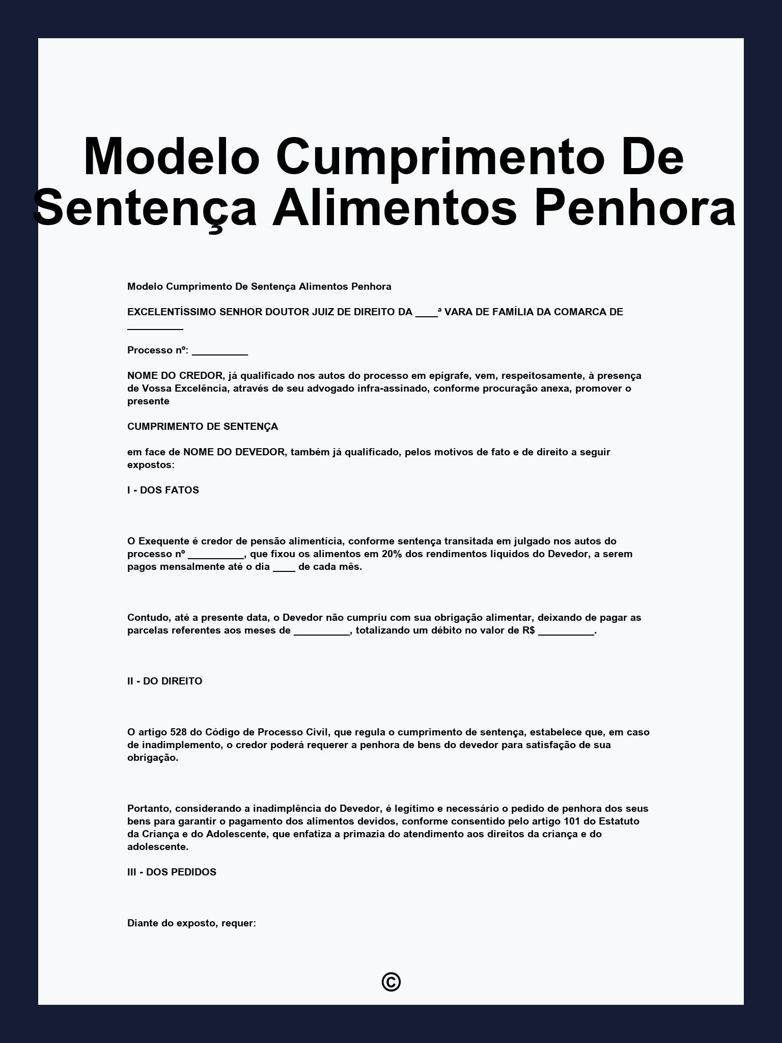 Modelo Cumprimento De Sentença Alimentos Penhora