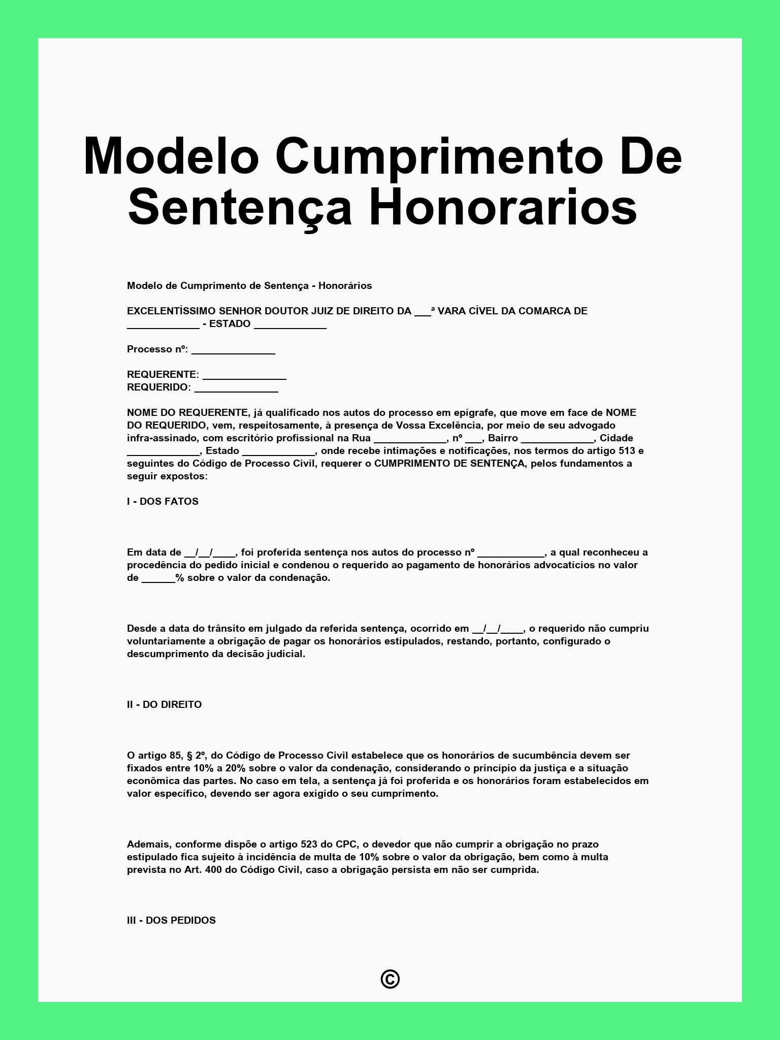 Modelo Cumprimento De Sentença Honorarios
