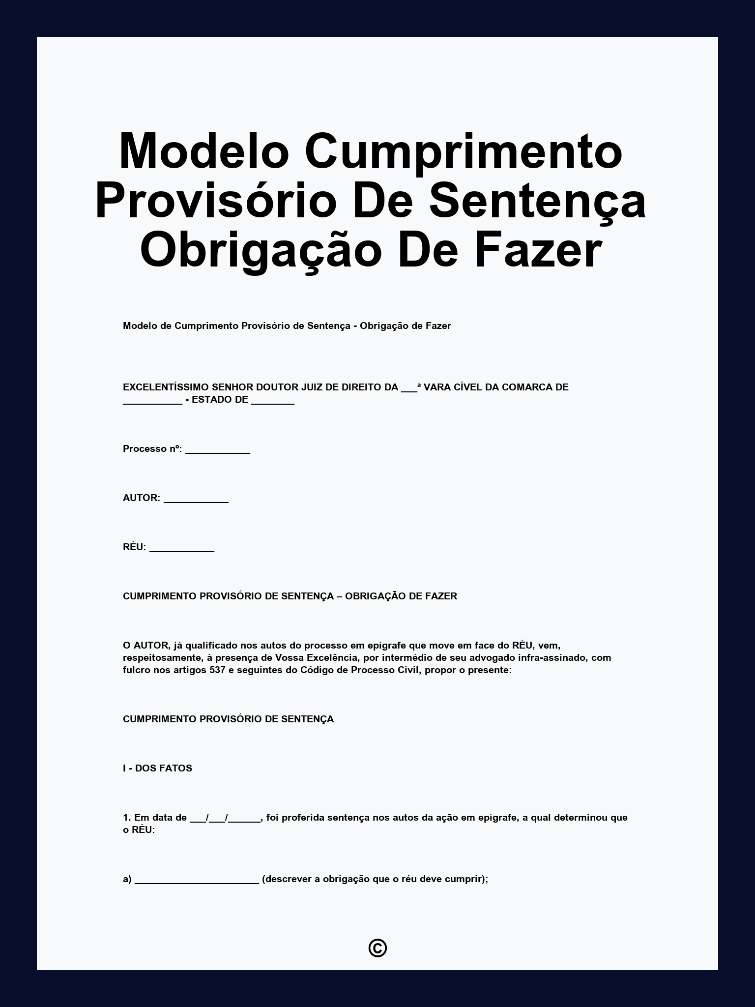 Modelo Cumprimento Provisório De Sentença Obrigação De Fazer