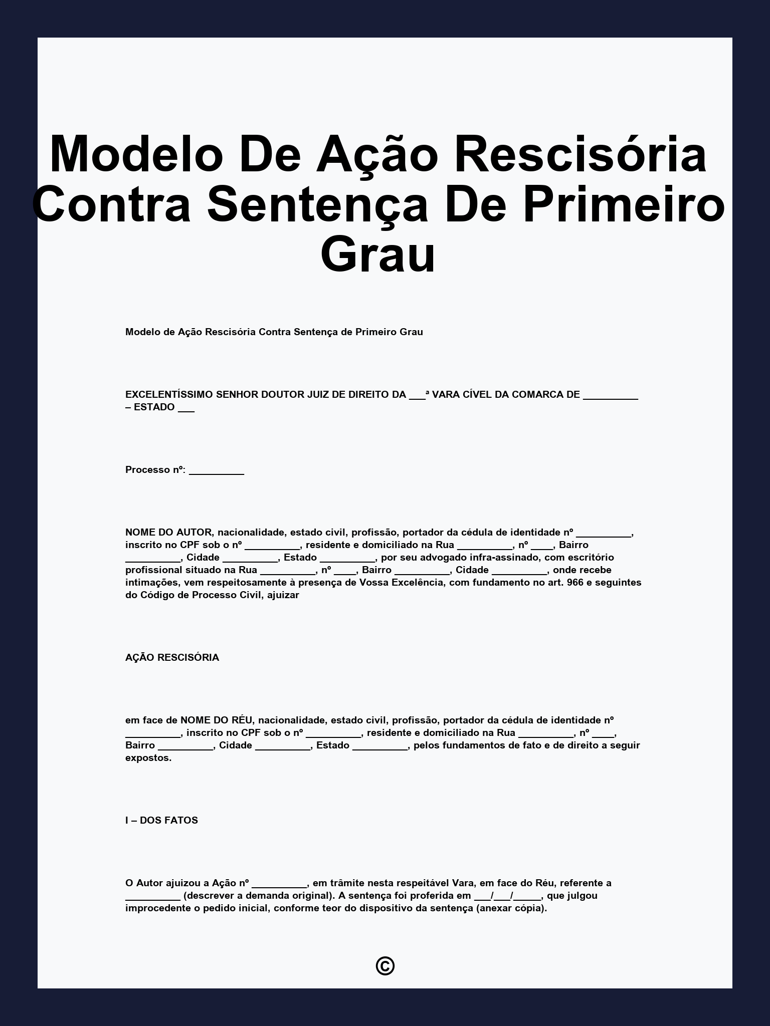 Modelo De Ação Rescisória Contra Sentença De Primeiro Grau