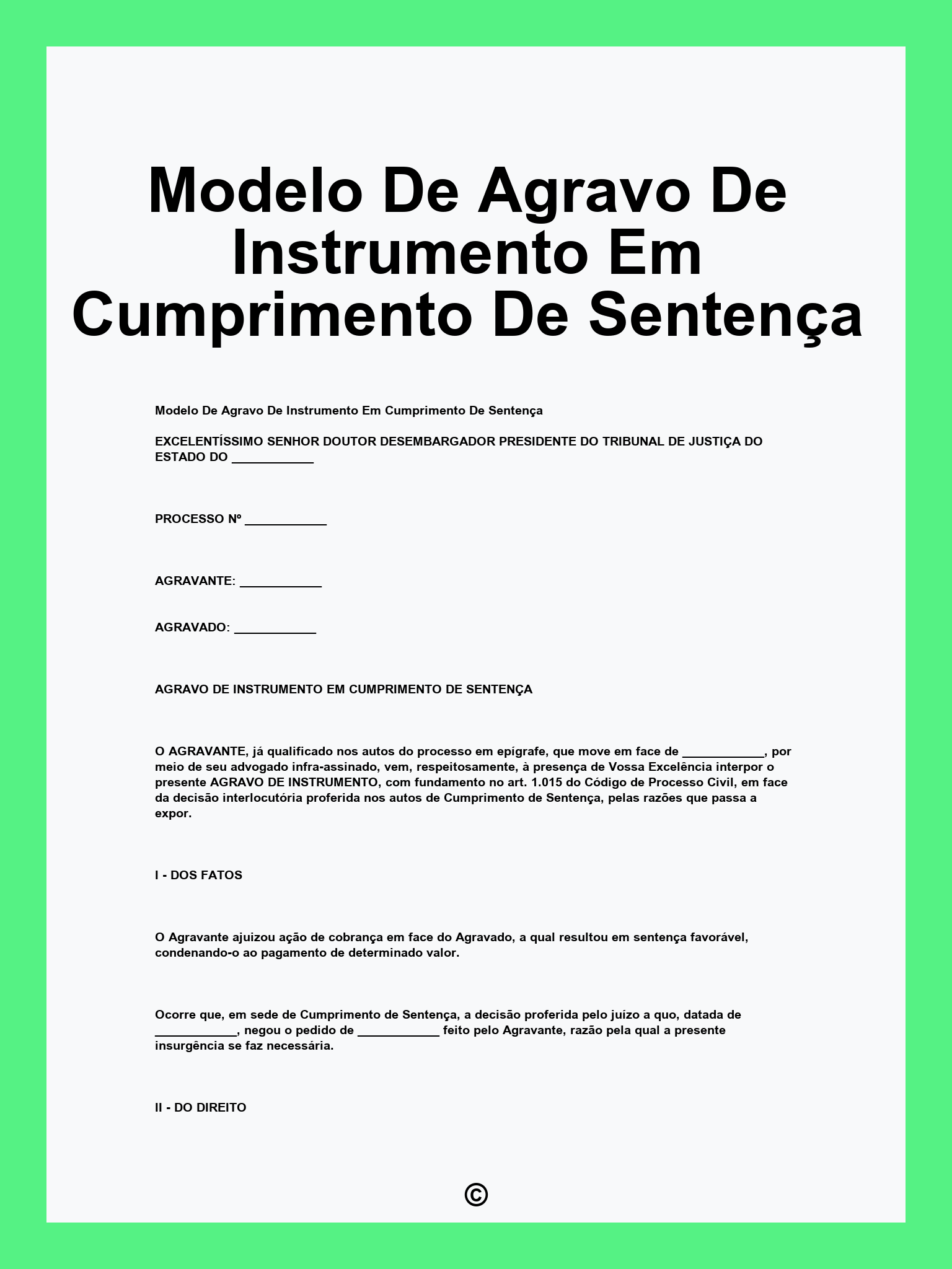 Modelo De Agravo De Instrumento Em Cumprimento De Sentença
