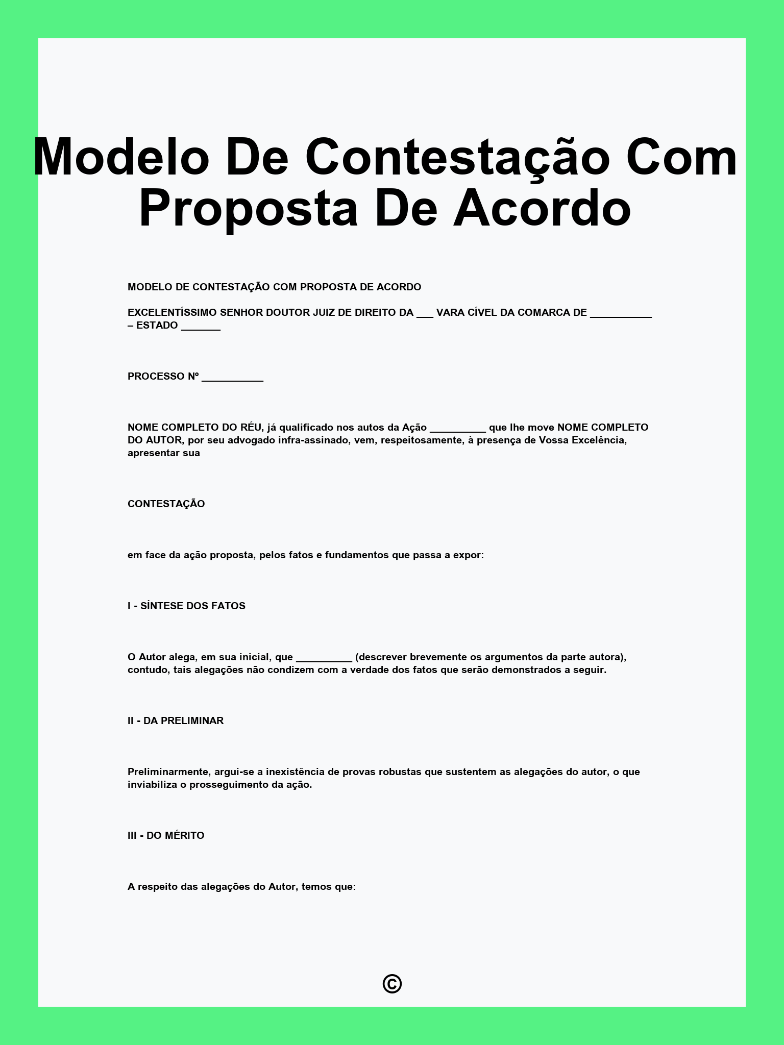 Modelo De Contestação Com Proposta De Acordo