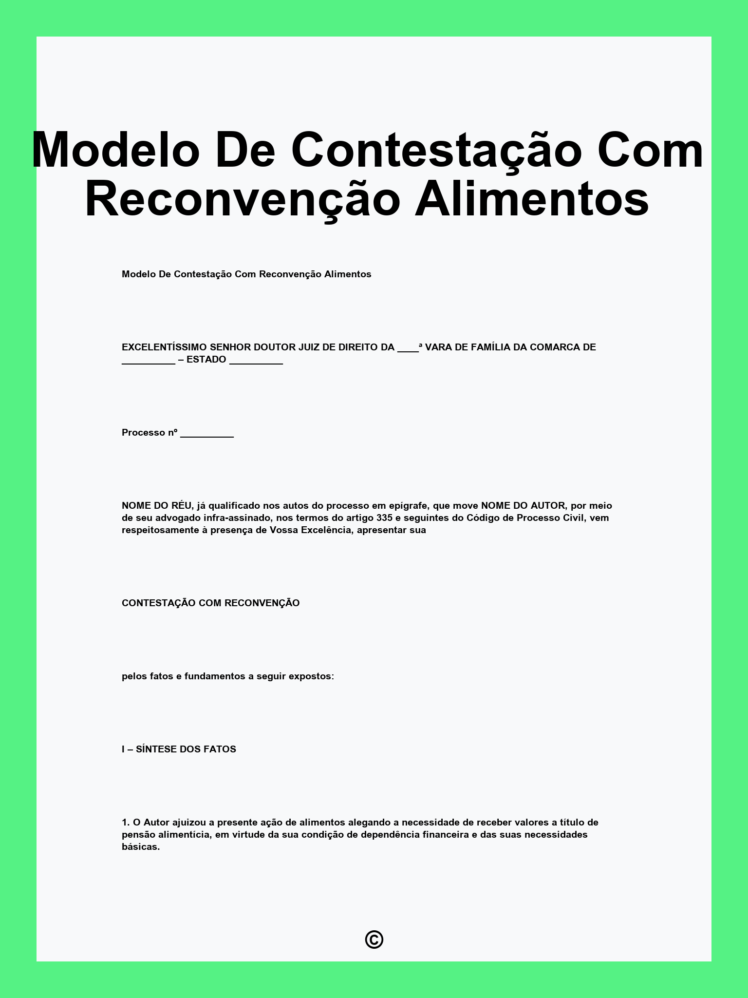 Modelo De Contestação Com Reconvenção Alimentos