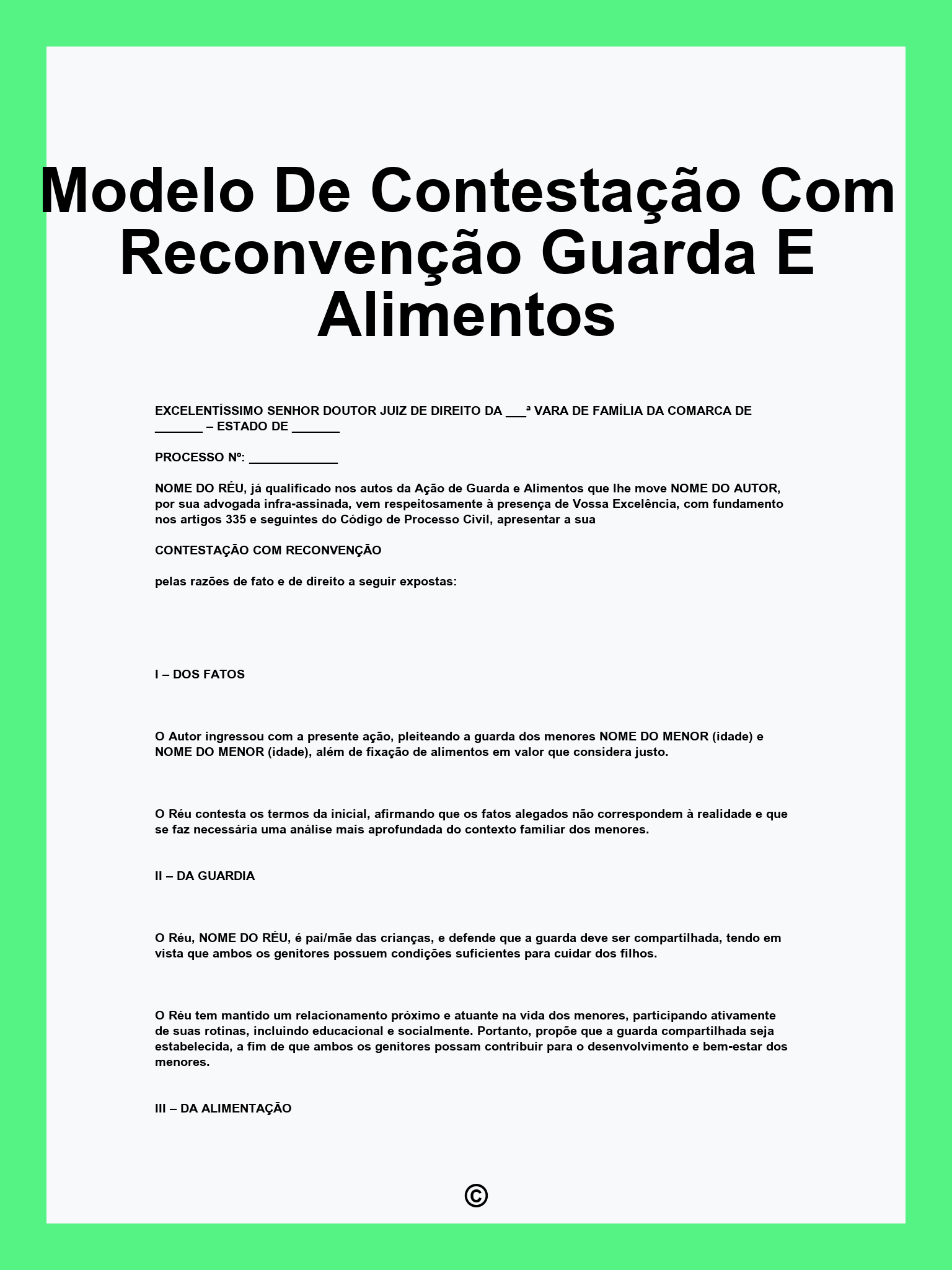 Modelo De Contestação Com Reconvenção Guarda E Alimentos