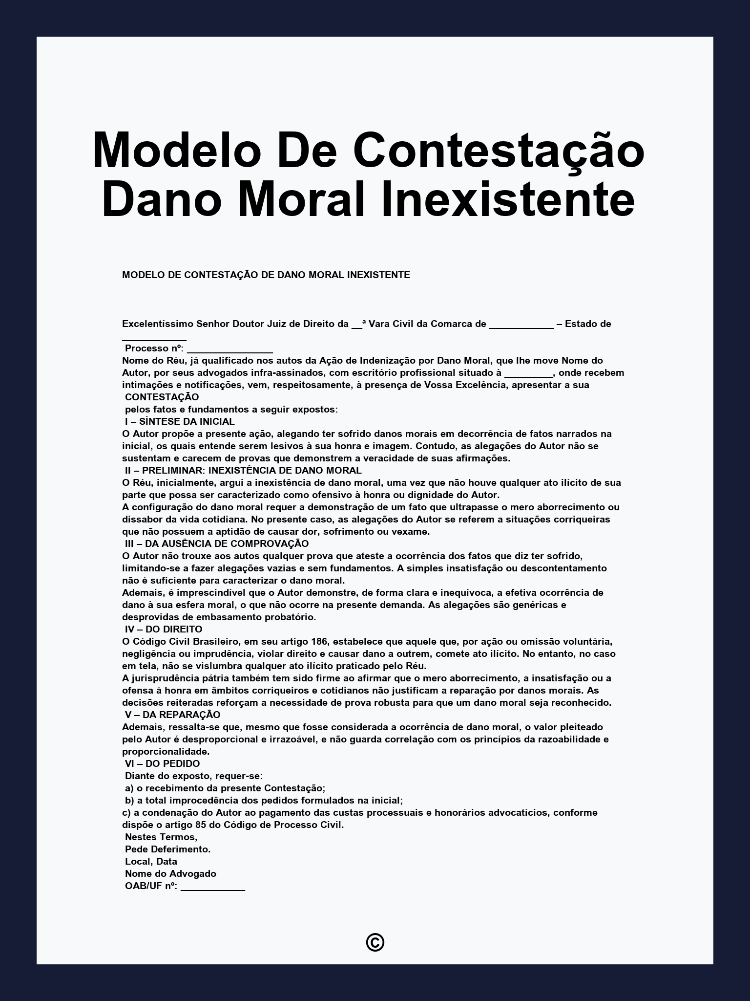 Modelo De Contestação Dano Moral Inexistente
