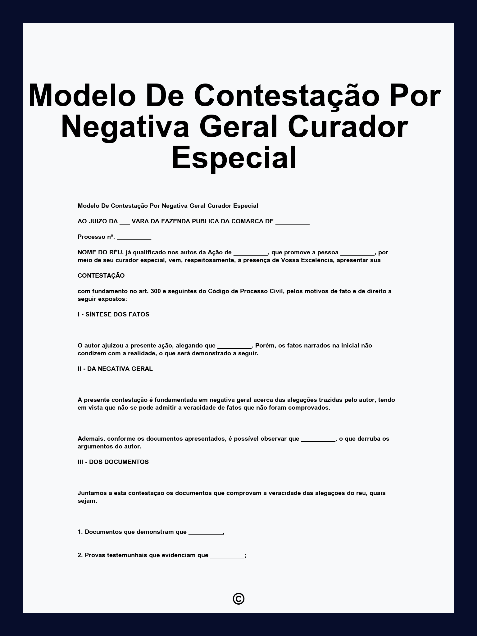 Modelo De Contestação Por Negativa Geral Curador Especial
