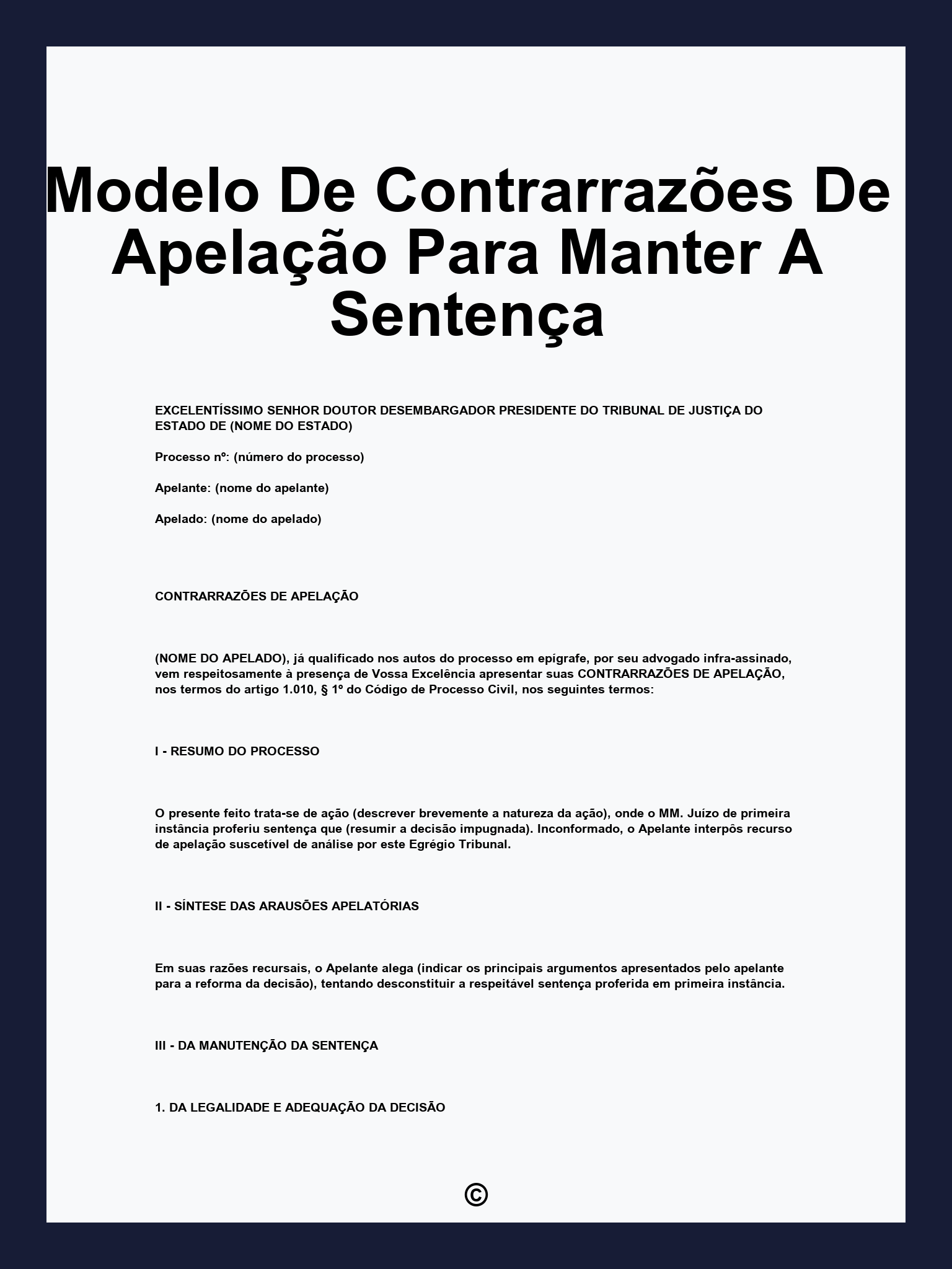 Modelo De Contrarrazões De Apelação Para Manter A Sentença