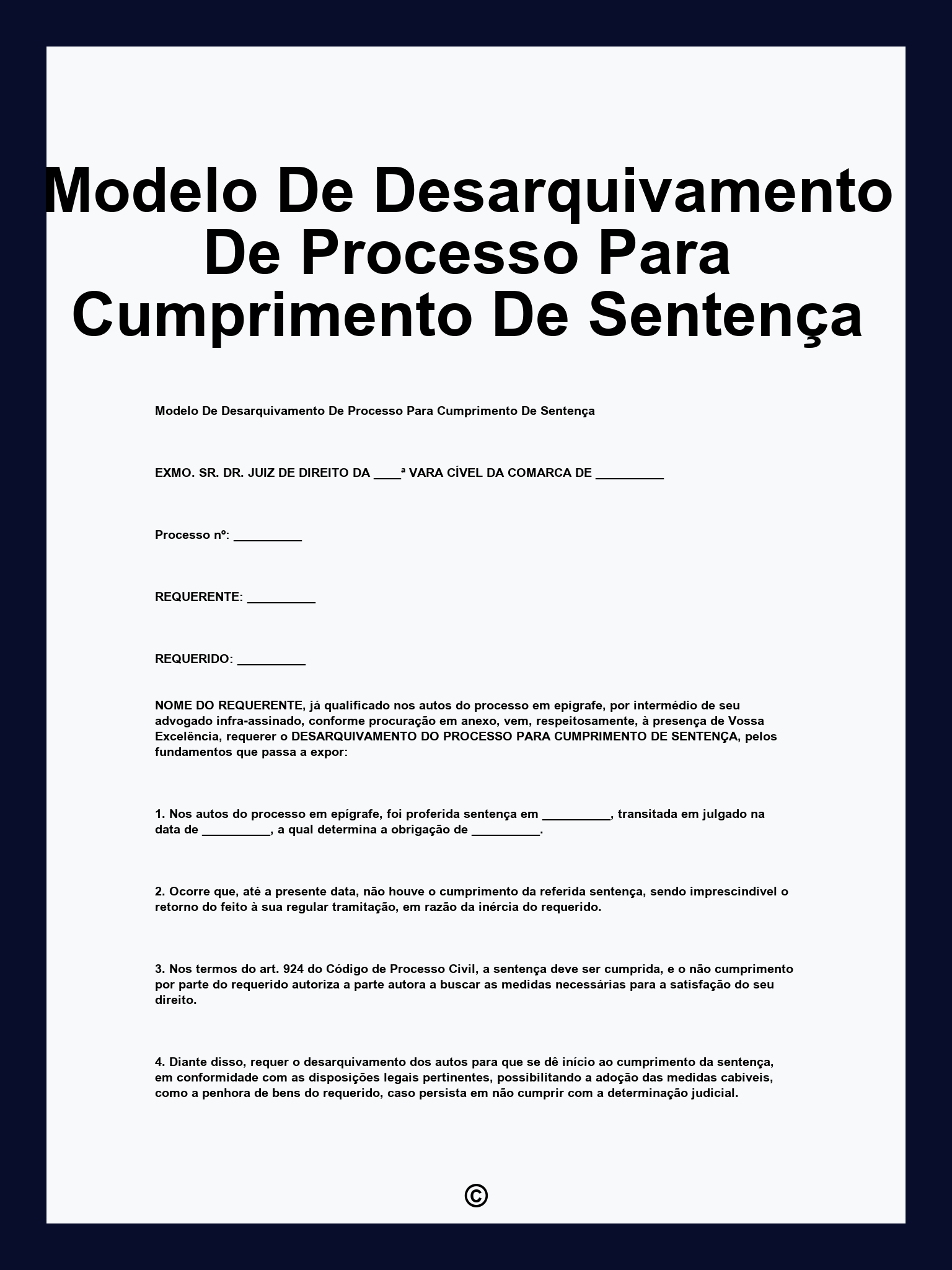 Modelo De Desarquivamento De Processo Para Cumprimento De Sentença