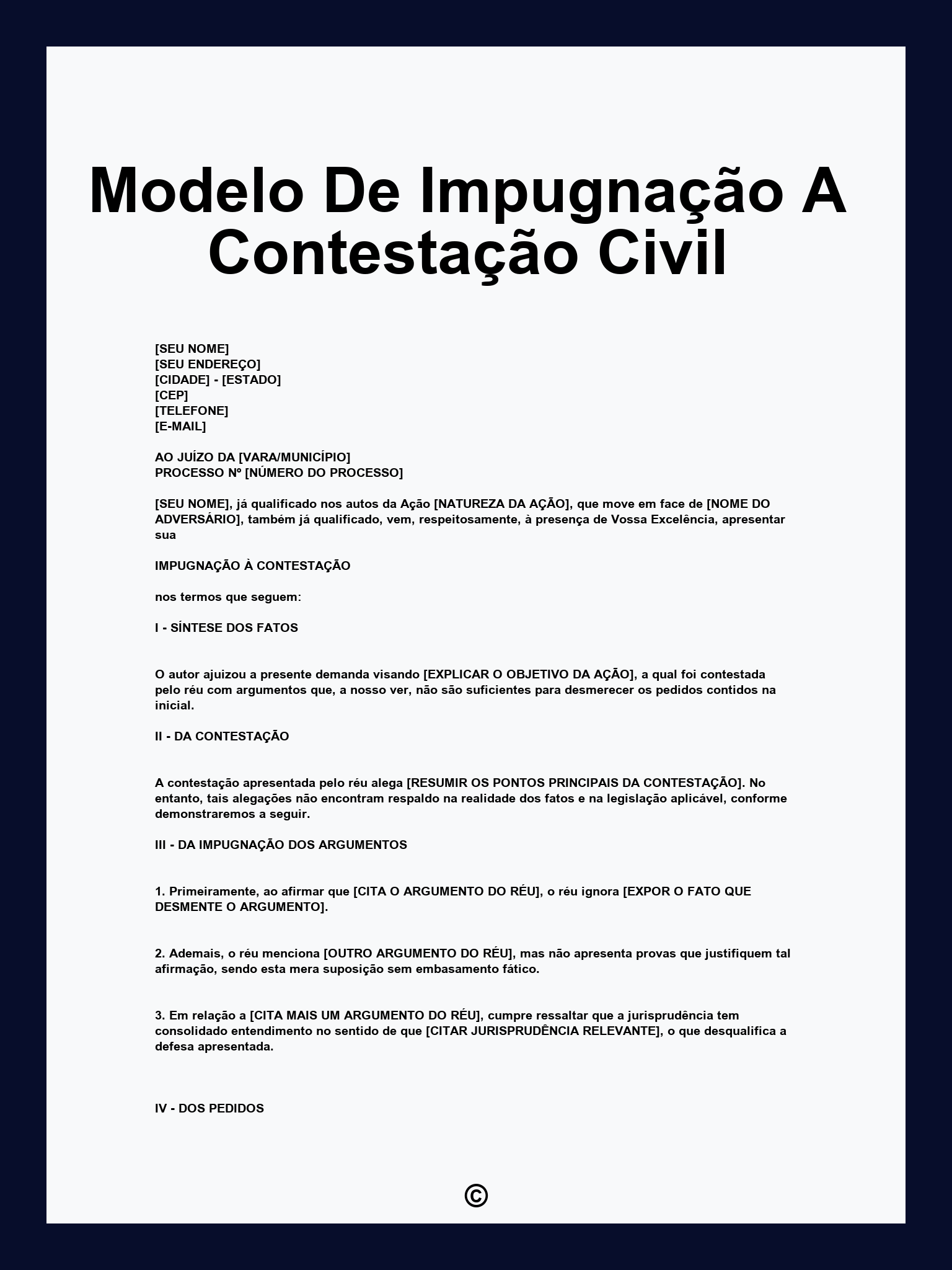 Modelo De Impugnação A Contestação Civil