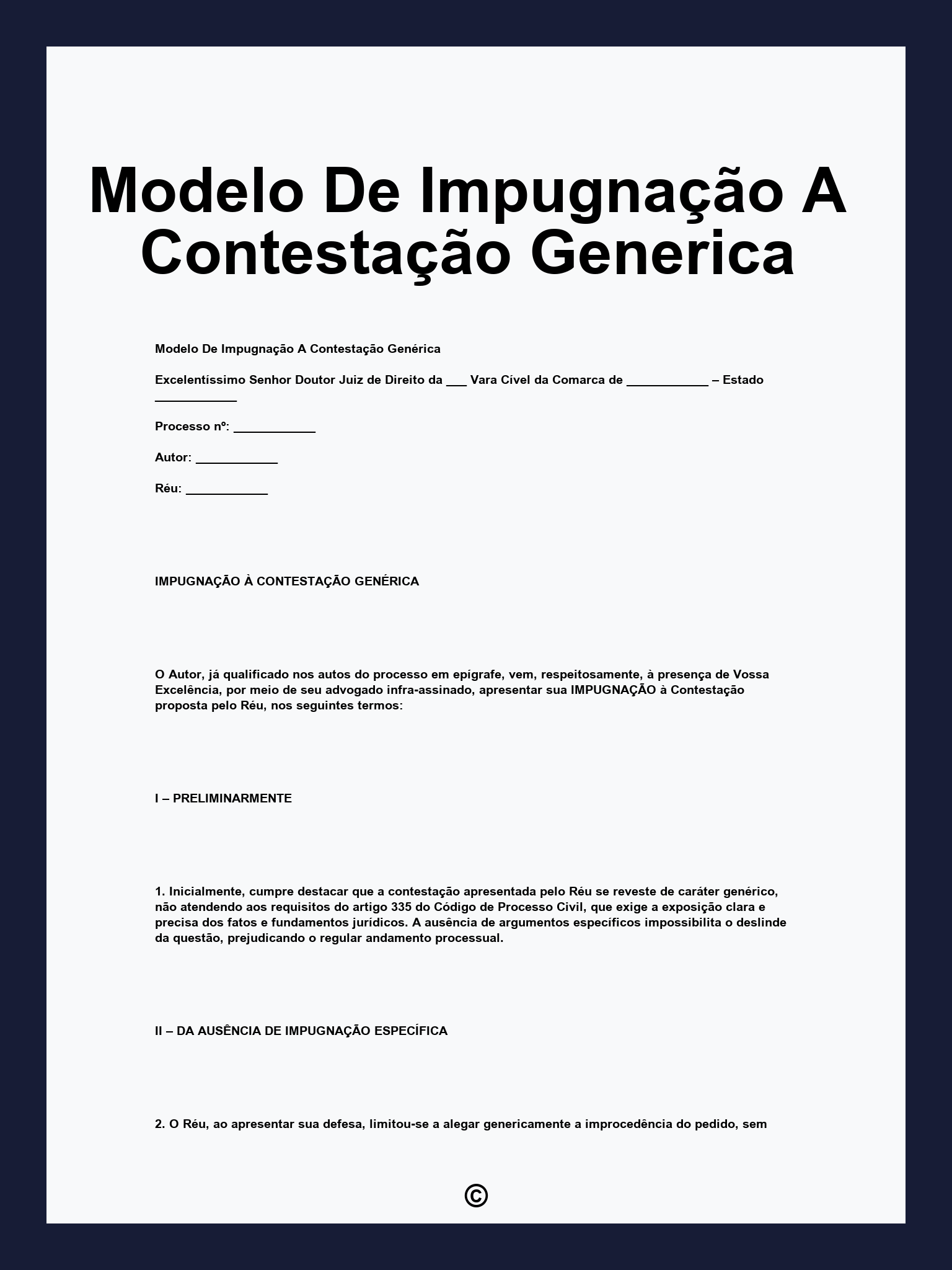 Modelo De Impugnação A Contestação Generica