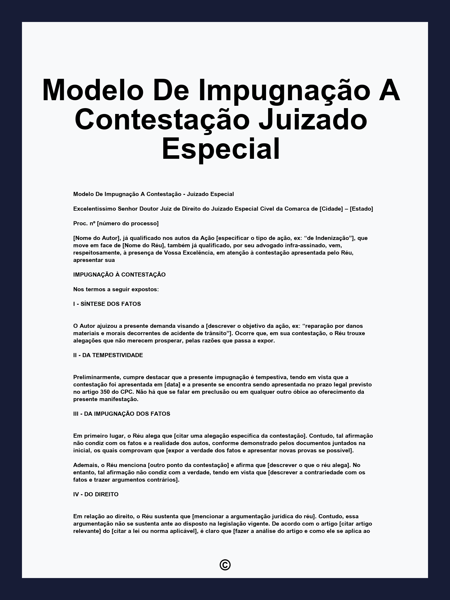 Modelo De Impugnação A Contestação Juizado Especial