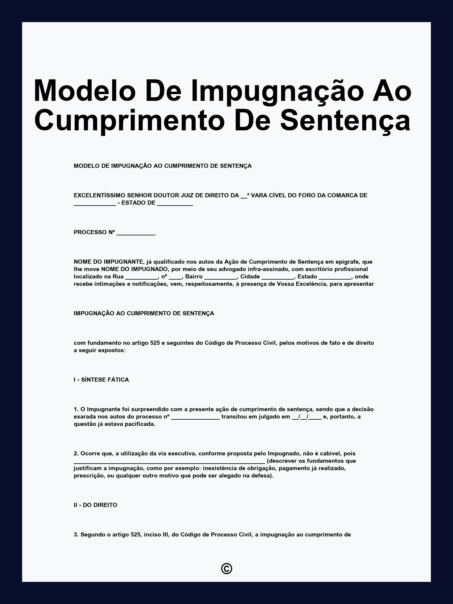 Modelo De Impugnação Ao Cumprimento De Sentença