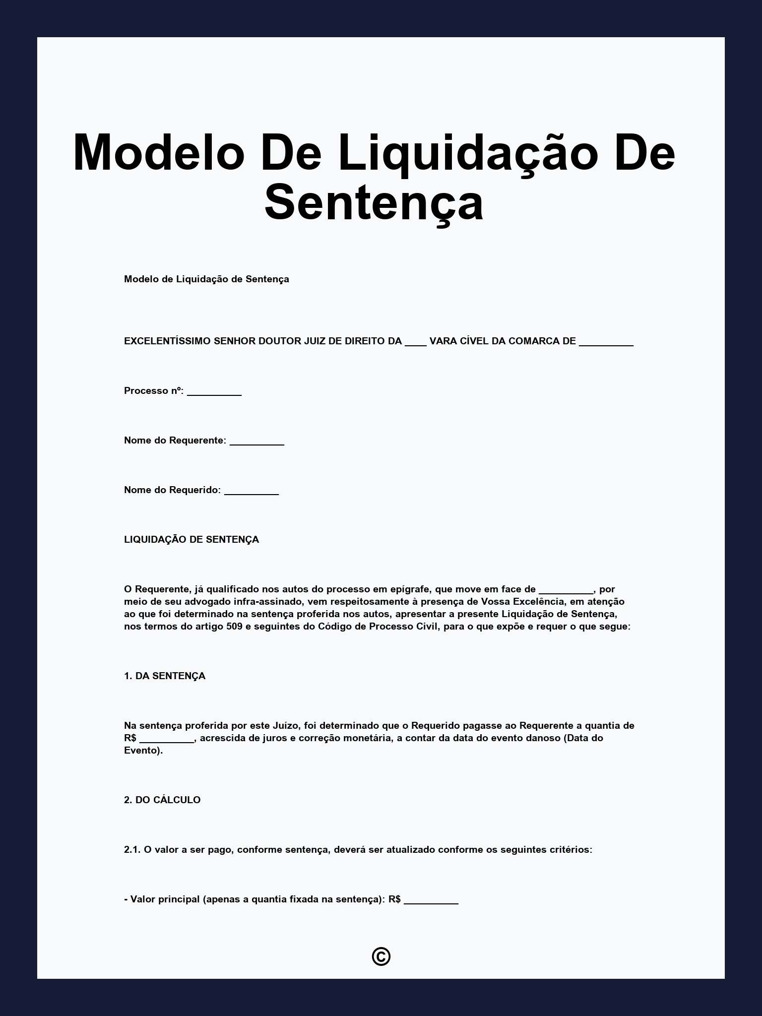 Modelo De Liquidação De Sentença