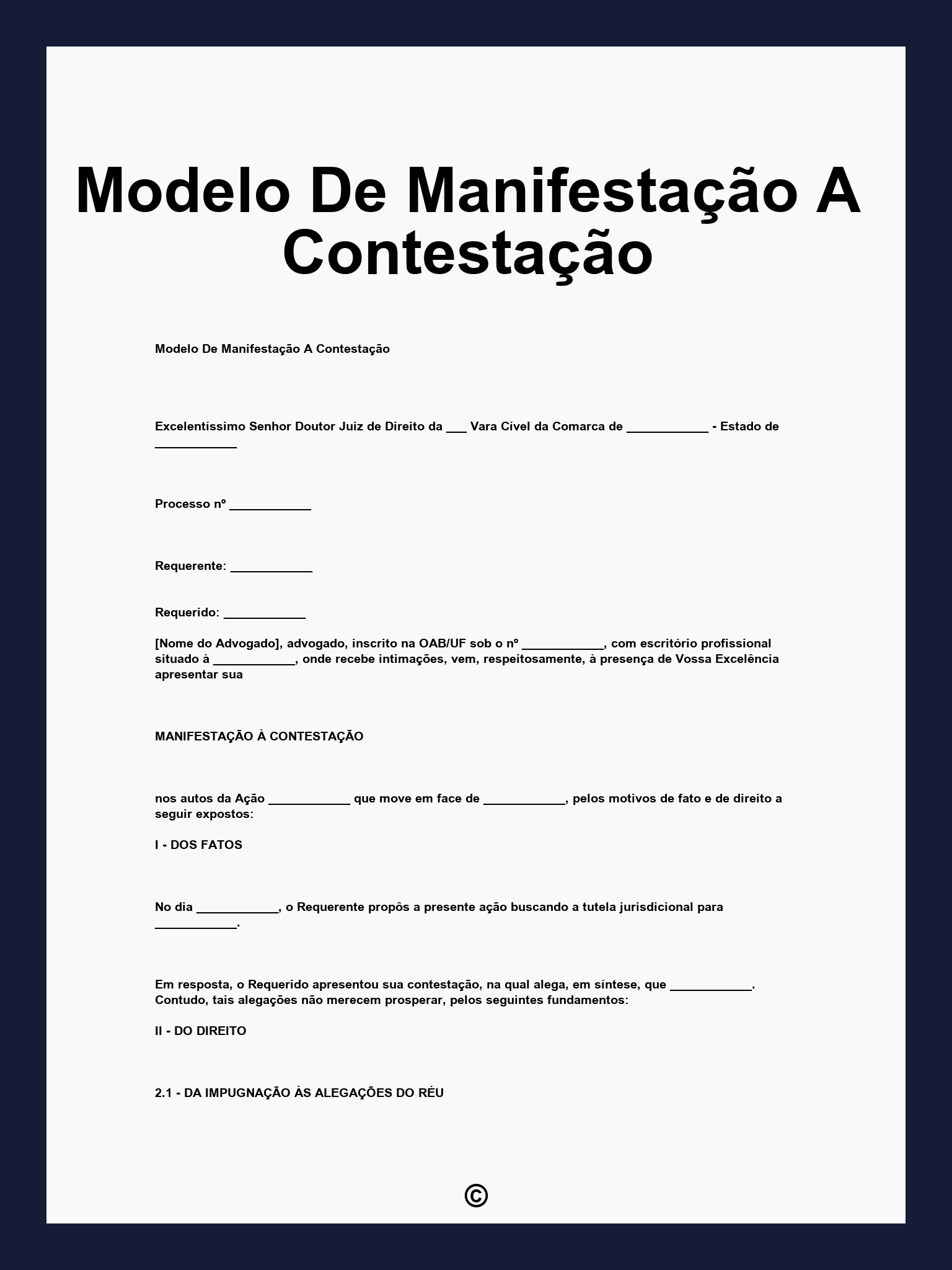 Modelo De Manifestação A Contestação