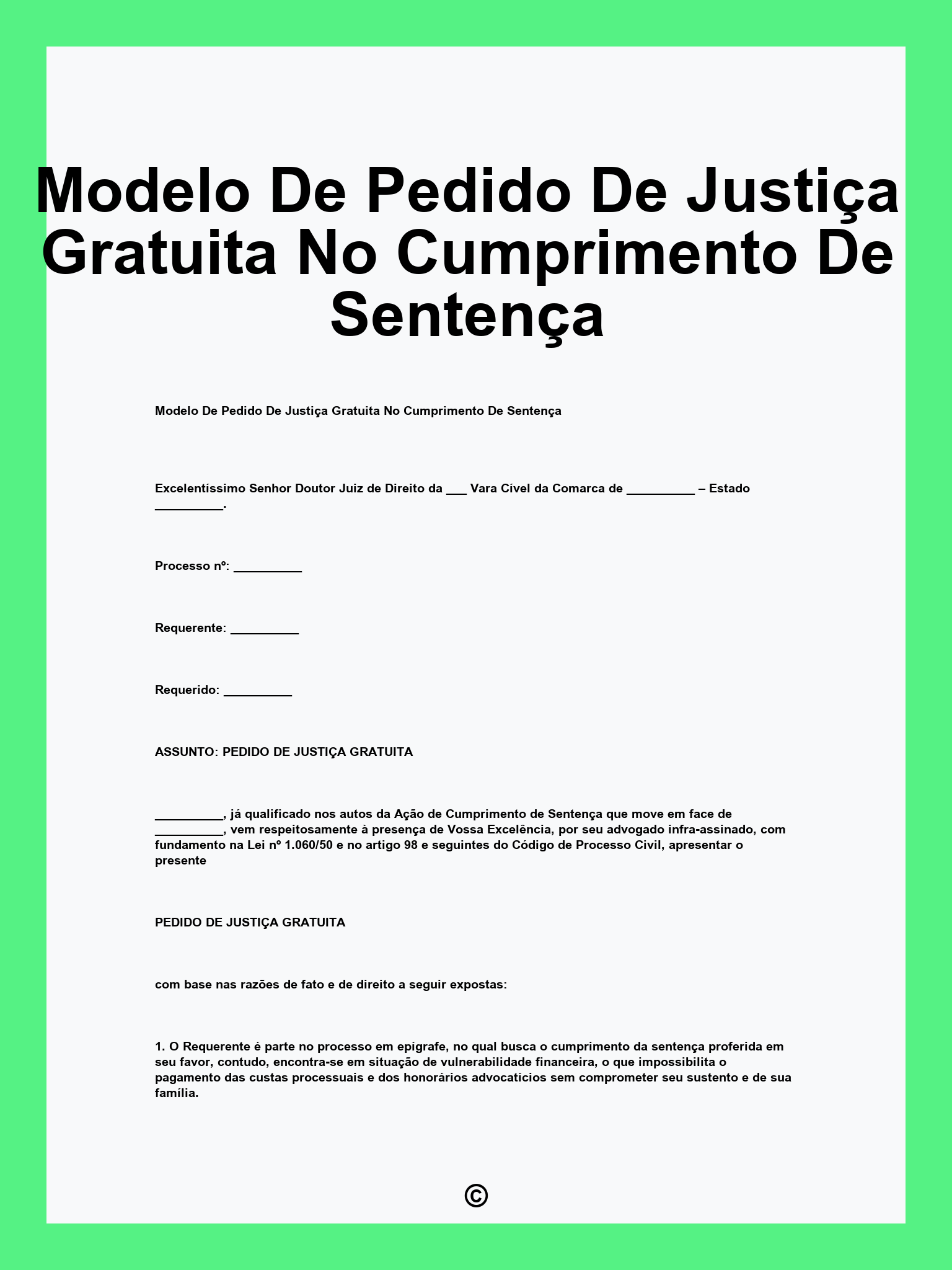 Modelo De Pedido De Justiça Gratuita No Cumprimento De Sentença