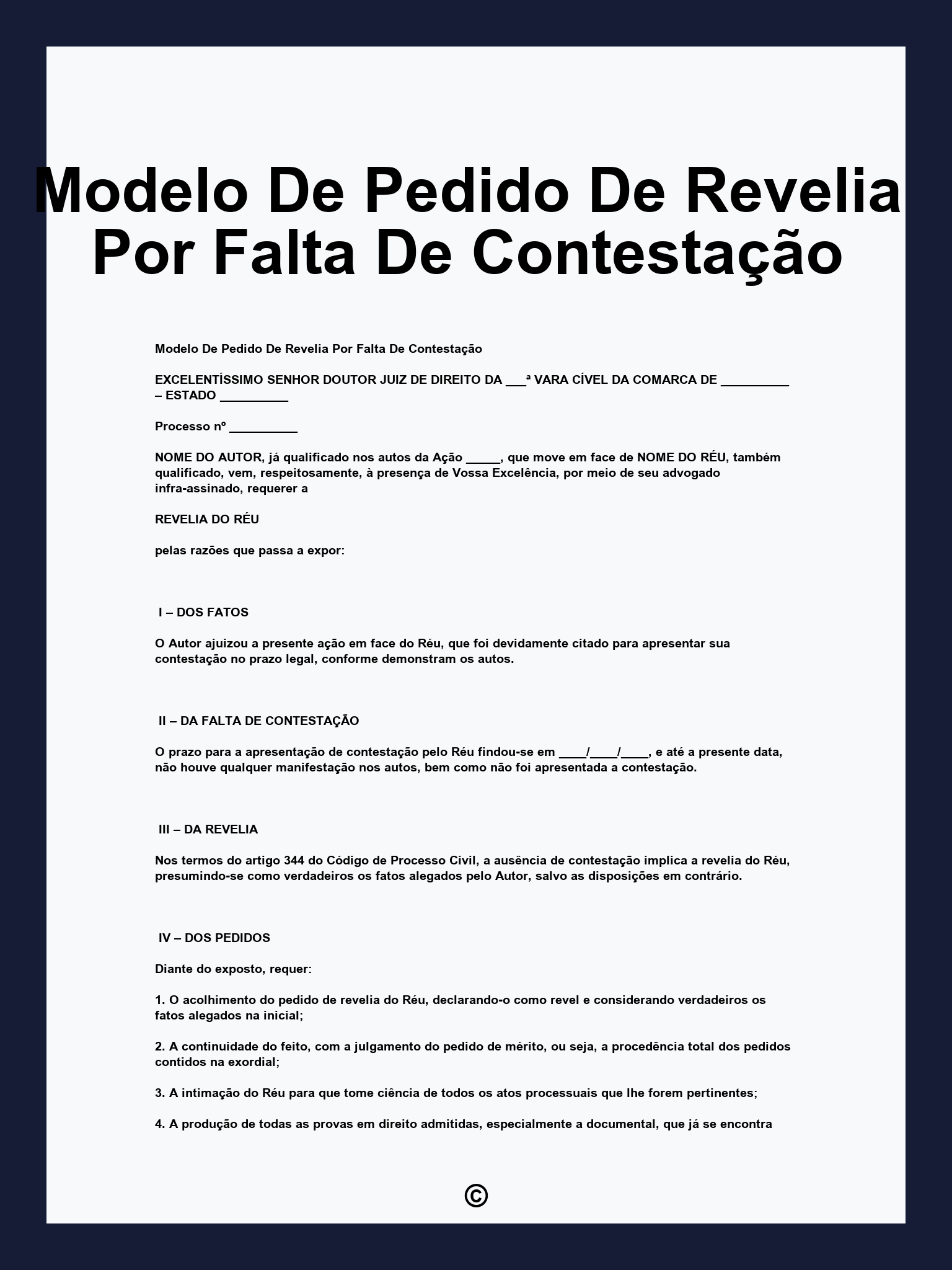 Modelo De Pedido De Revelia Por Falta De Contestação