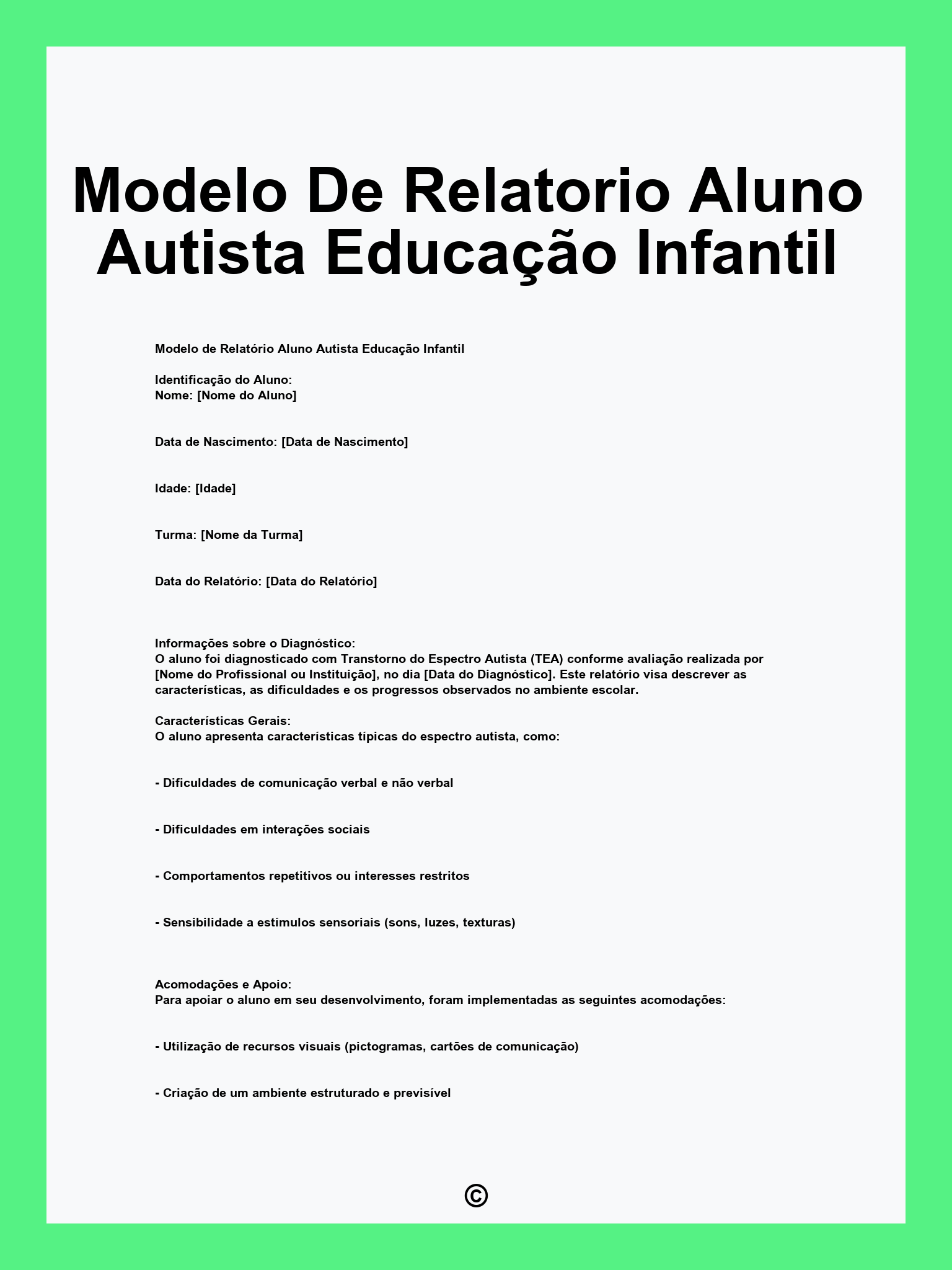 Modelo De Relatorio Aluno Autista Educação Infantil