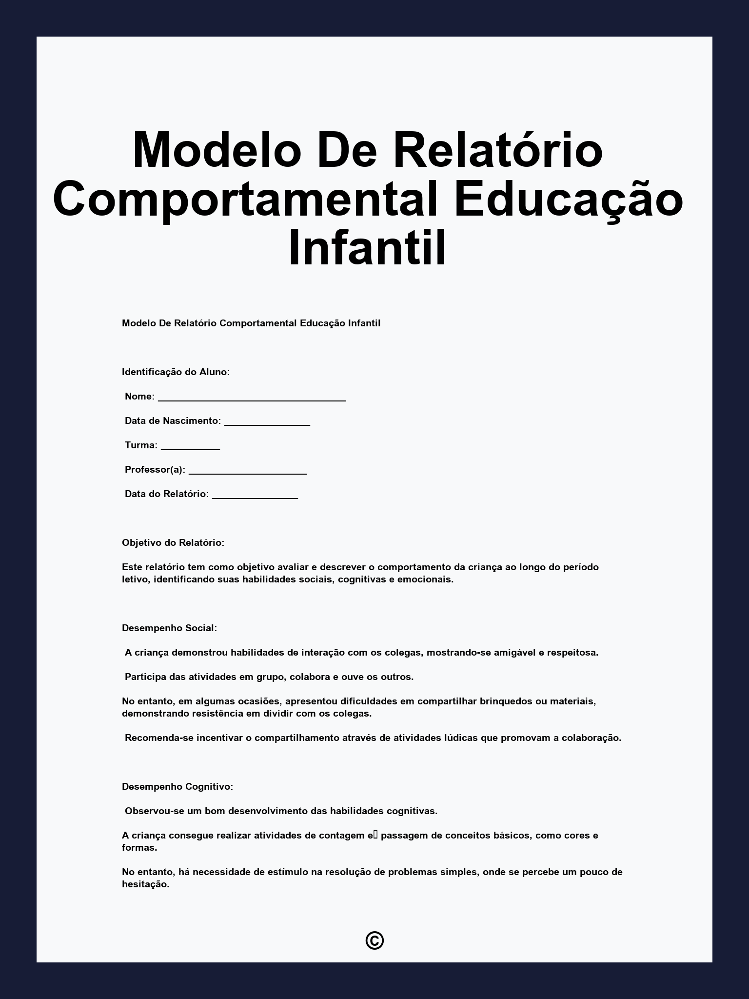 Modelo De Relatório Comportamental Educação Infantil
