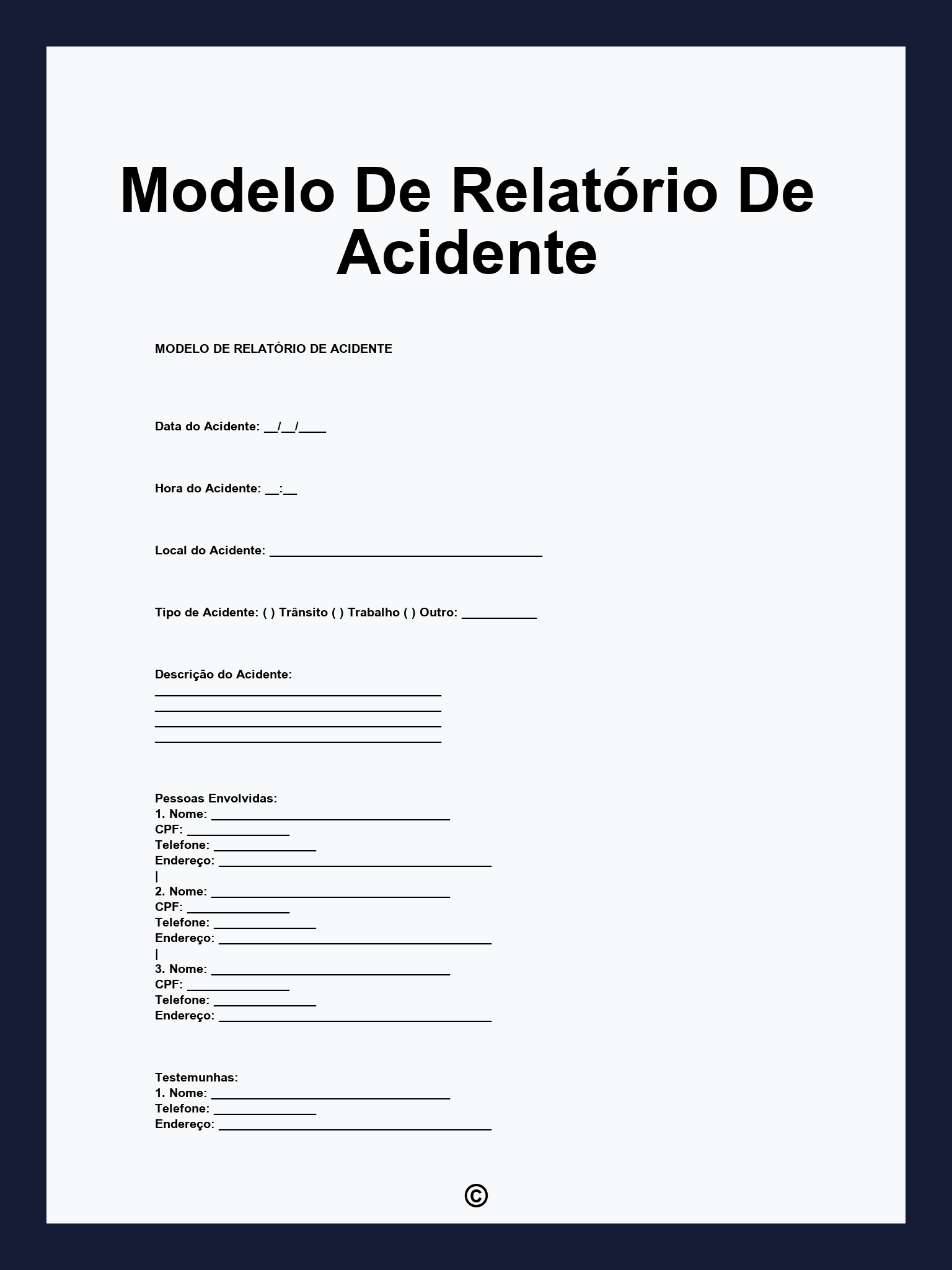 Modelo De Relatório De Acidente