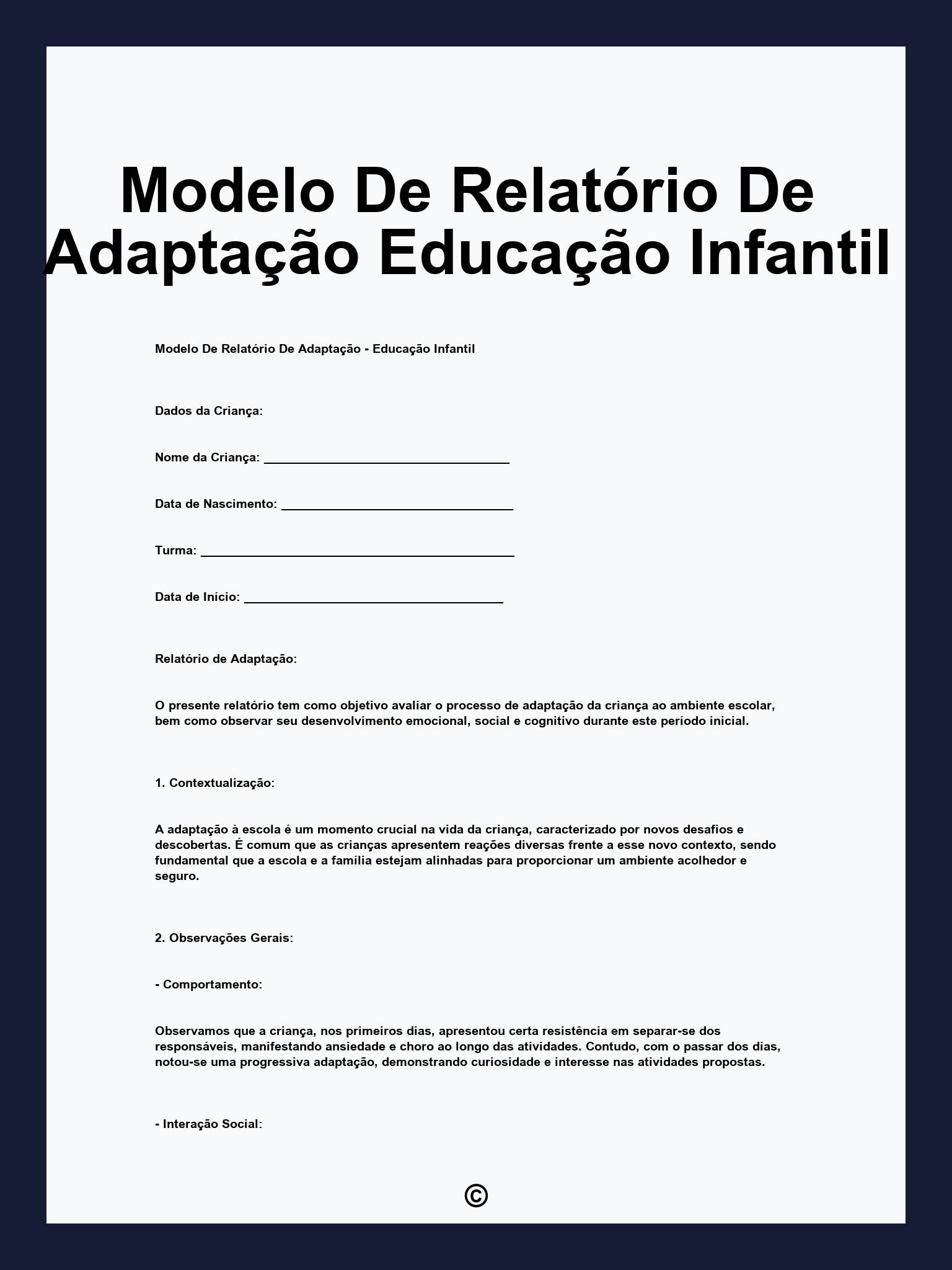 Modelo De Relatório De Adaptação Educação Infantil