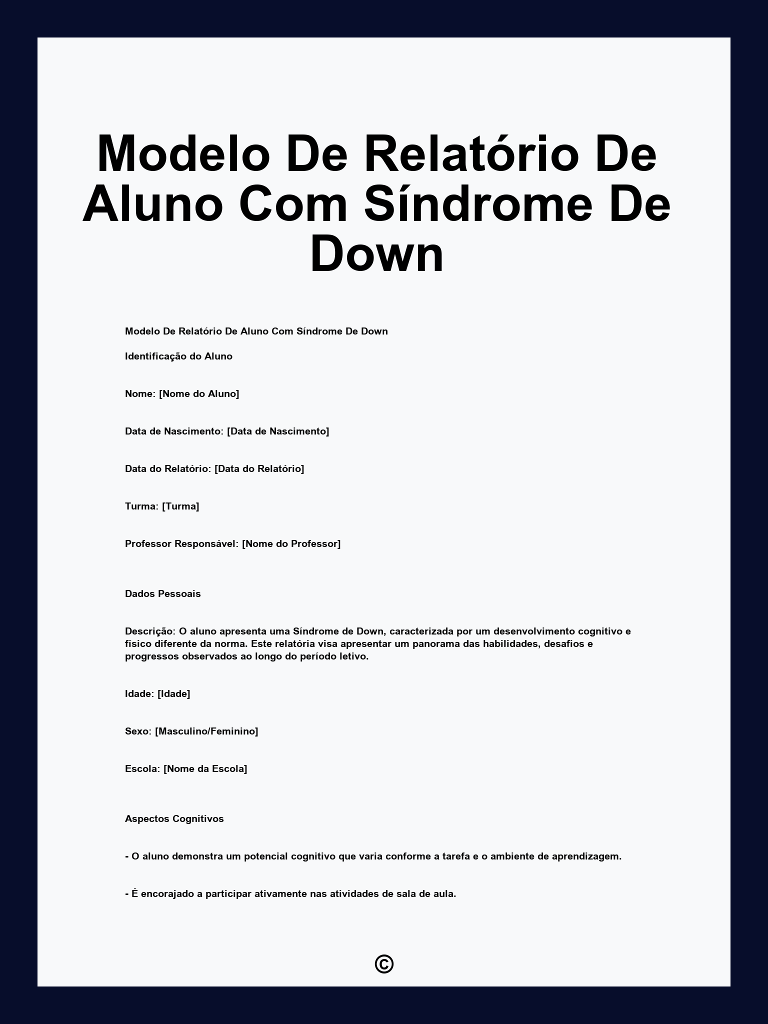 Modelo De Relatório De Aluno Com Síndrome De Down