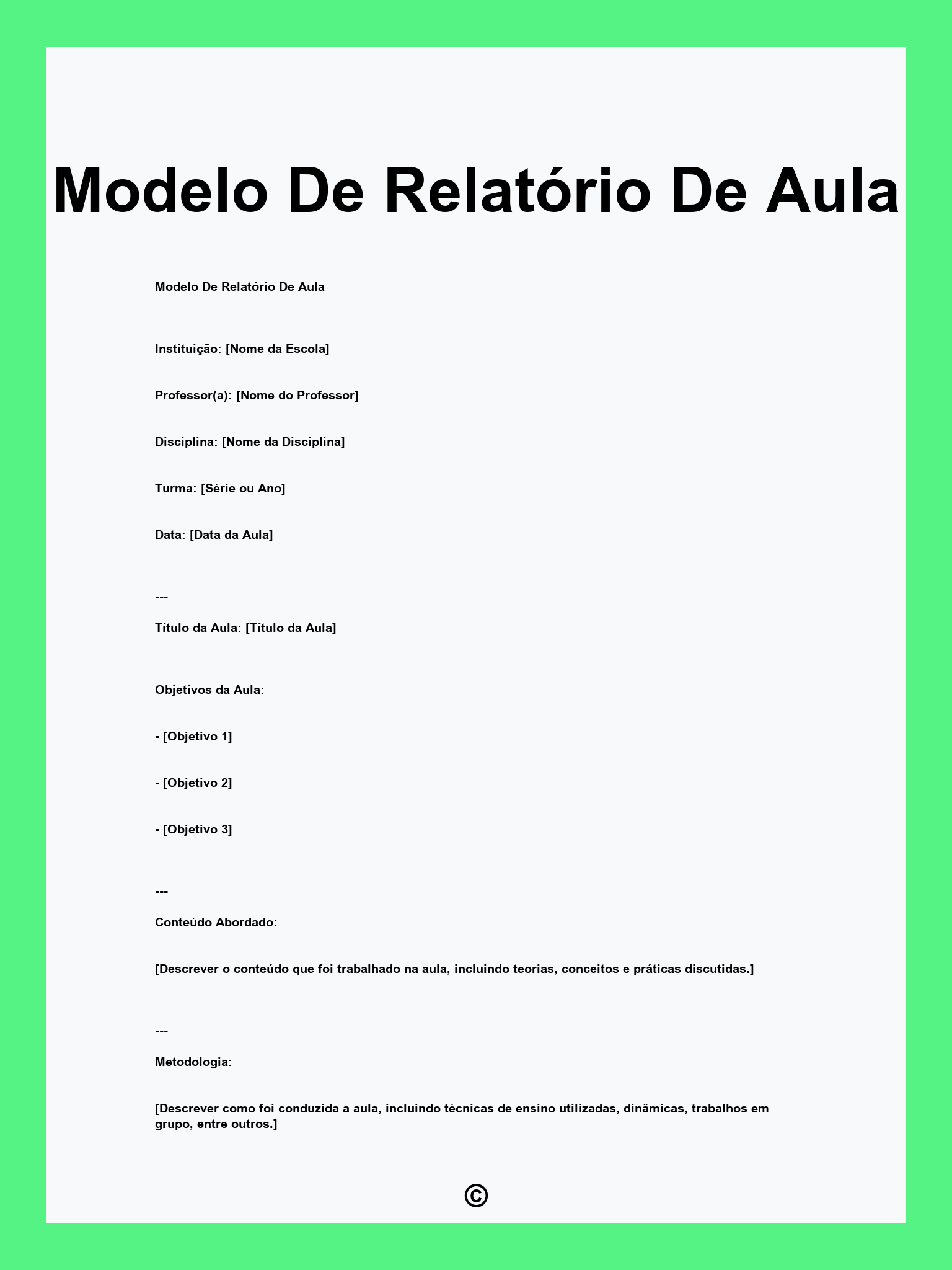 Modelo De Relatório De Aula