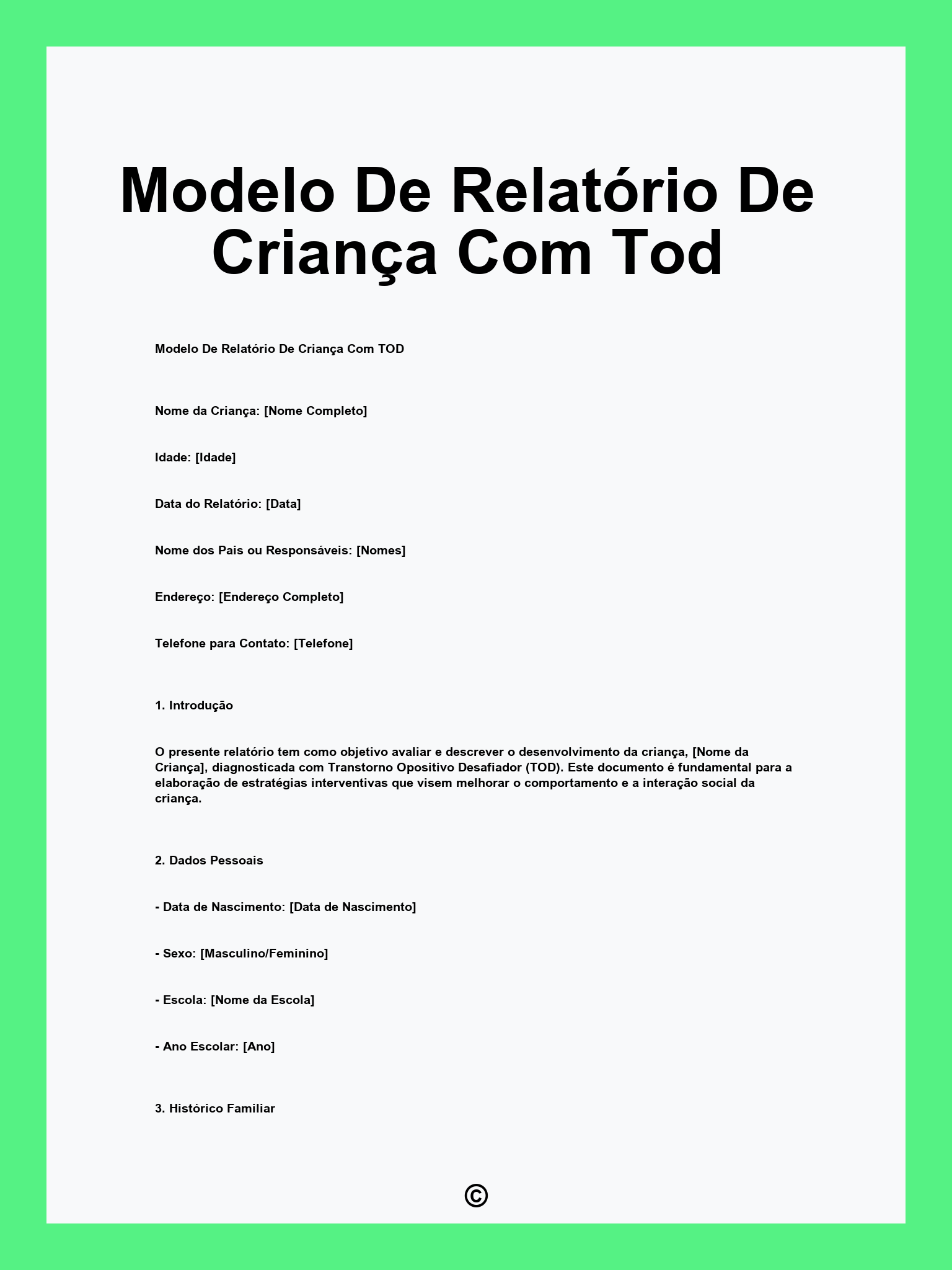 Modelo De Relatório De Criança Com Tod