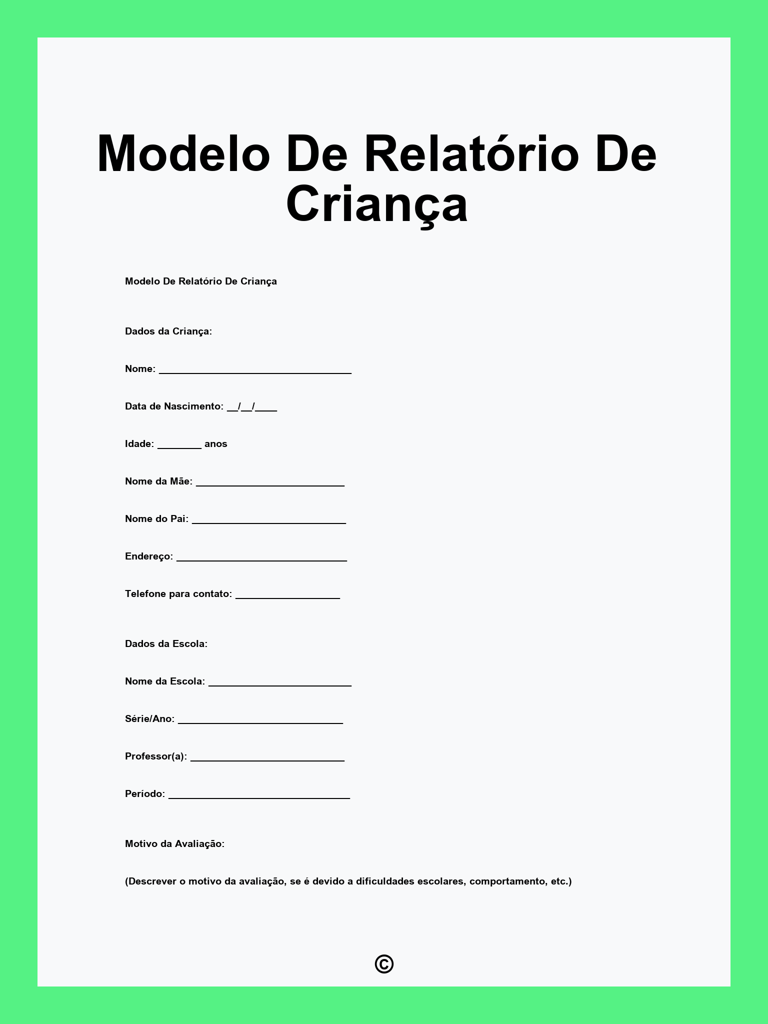 Modelo De Relatório De Criança