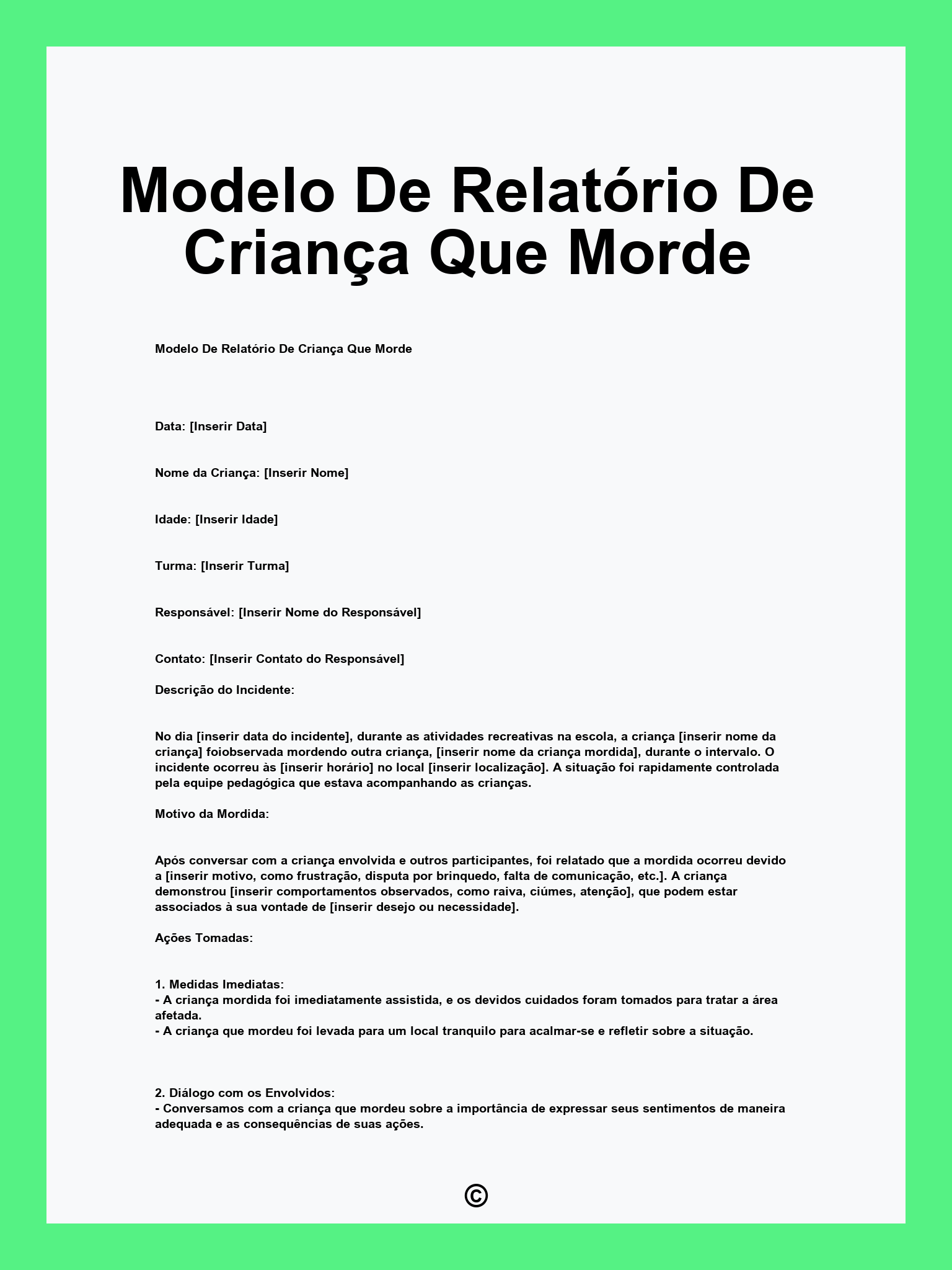 Modelo De Relatório De Criança Que Morde