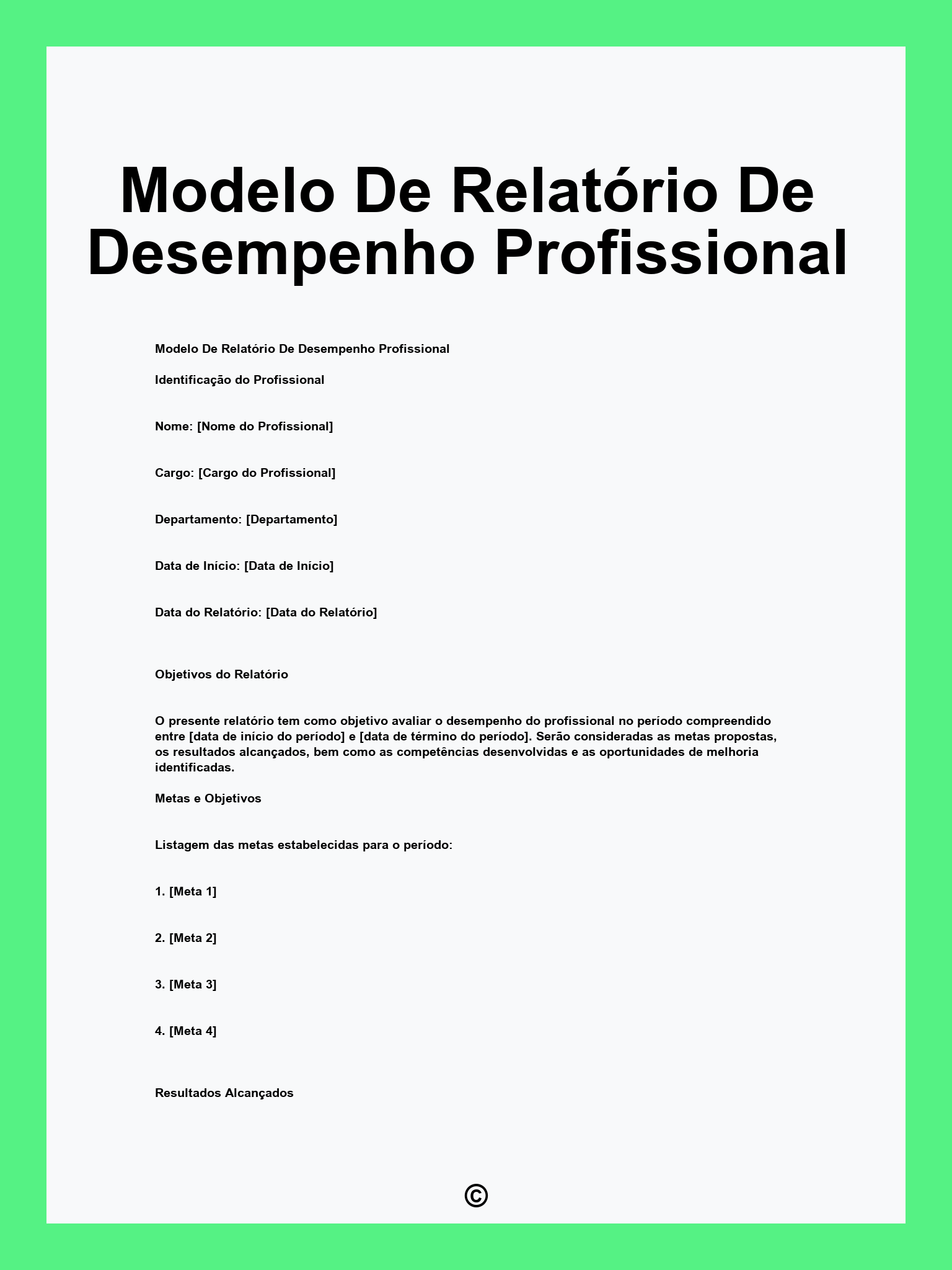 Modelo De Relatório De Desempenho Profissional