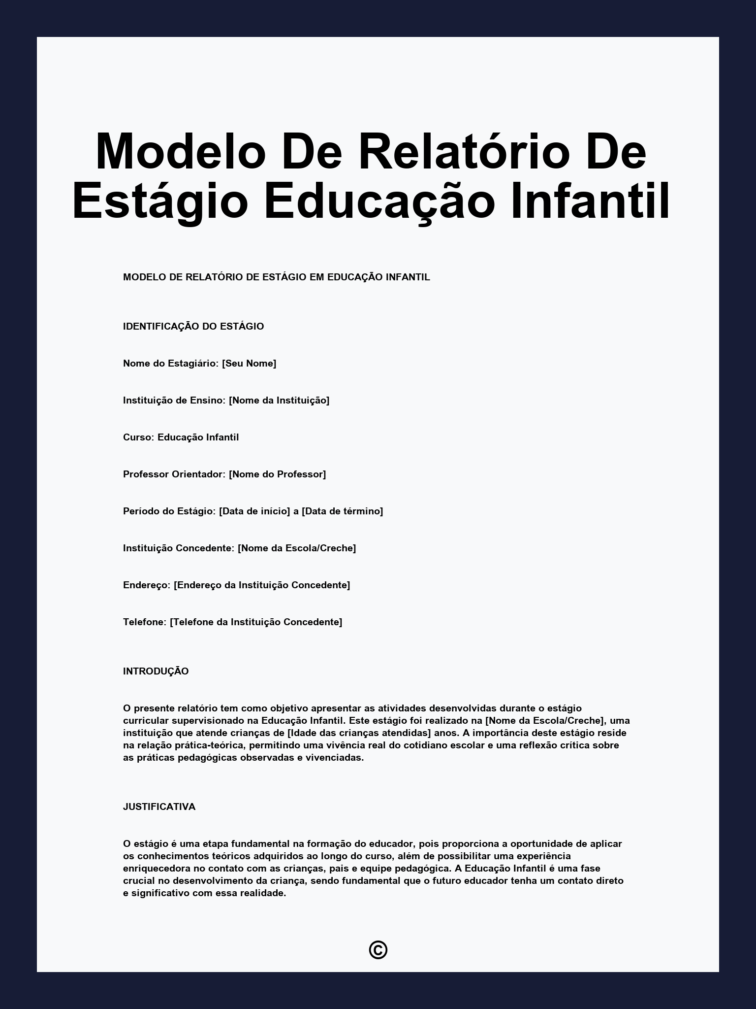Modelo De Relatório De Estágio Educação Infantil