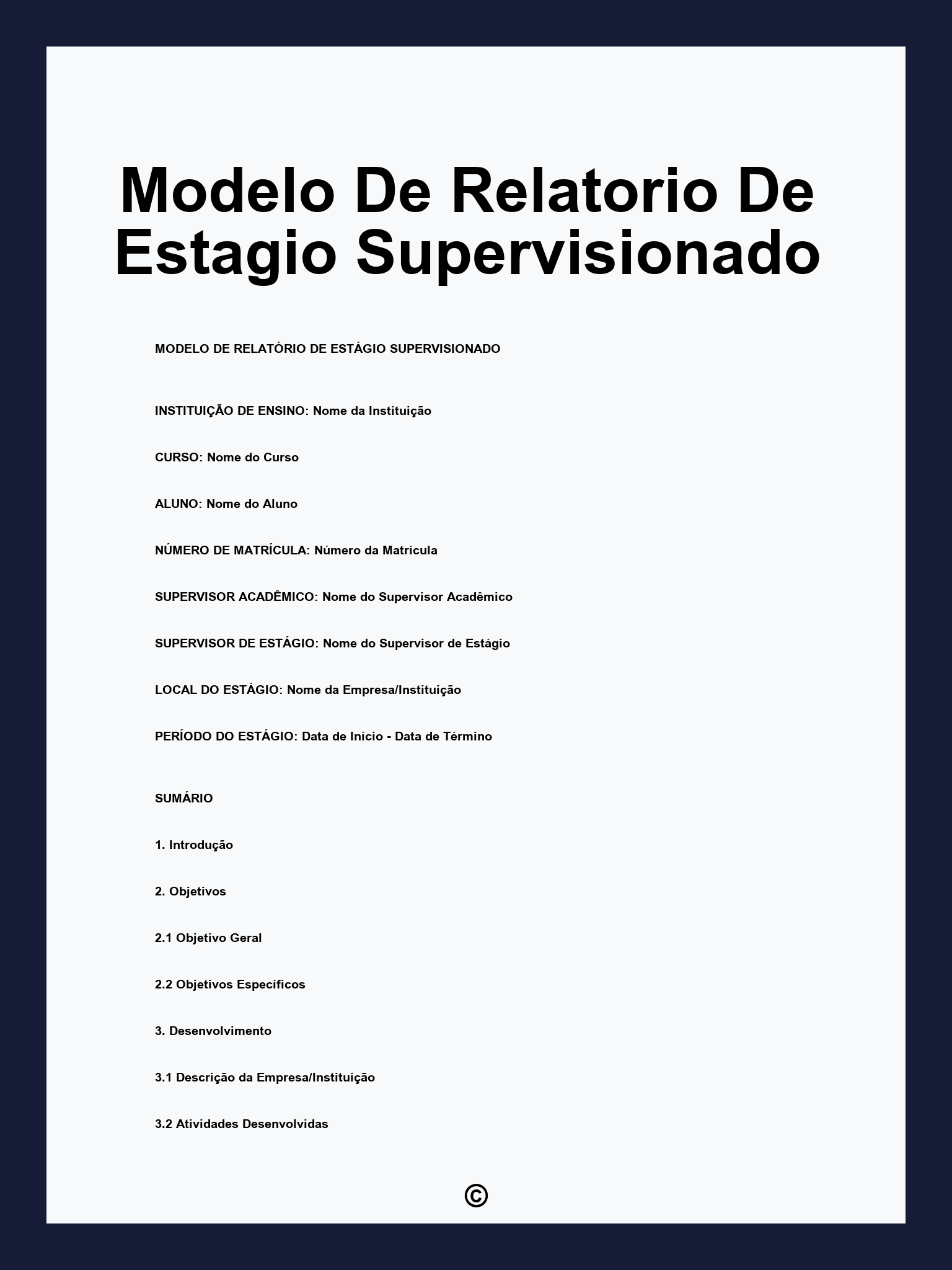 Modelo De Relatorio De Estagio Supervisionado
