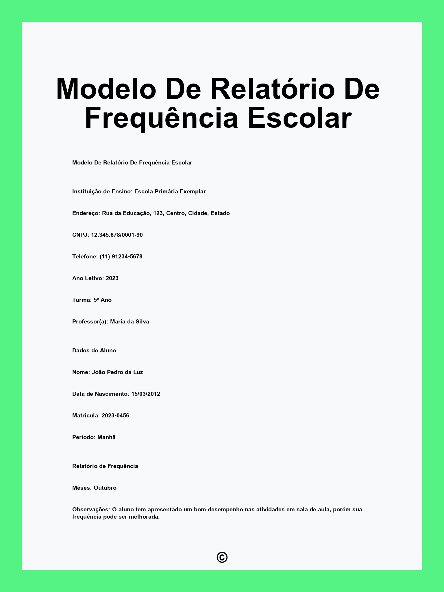 Modelo De Relatório De Frequência Escolar