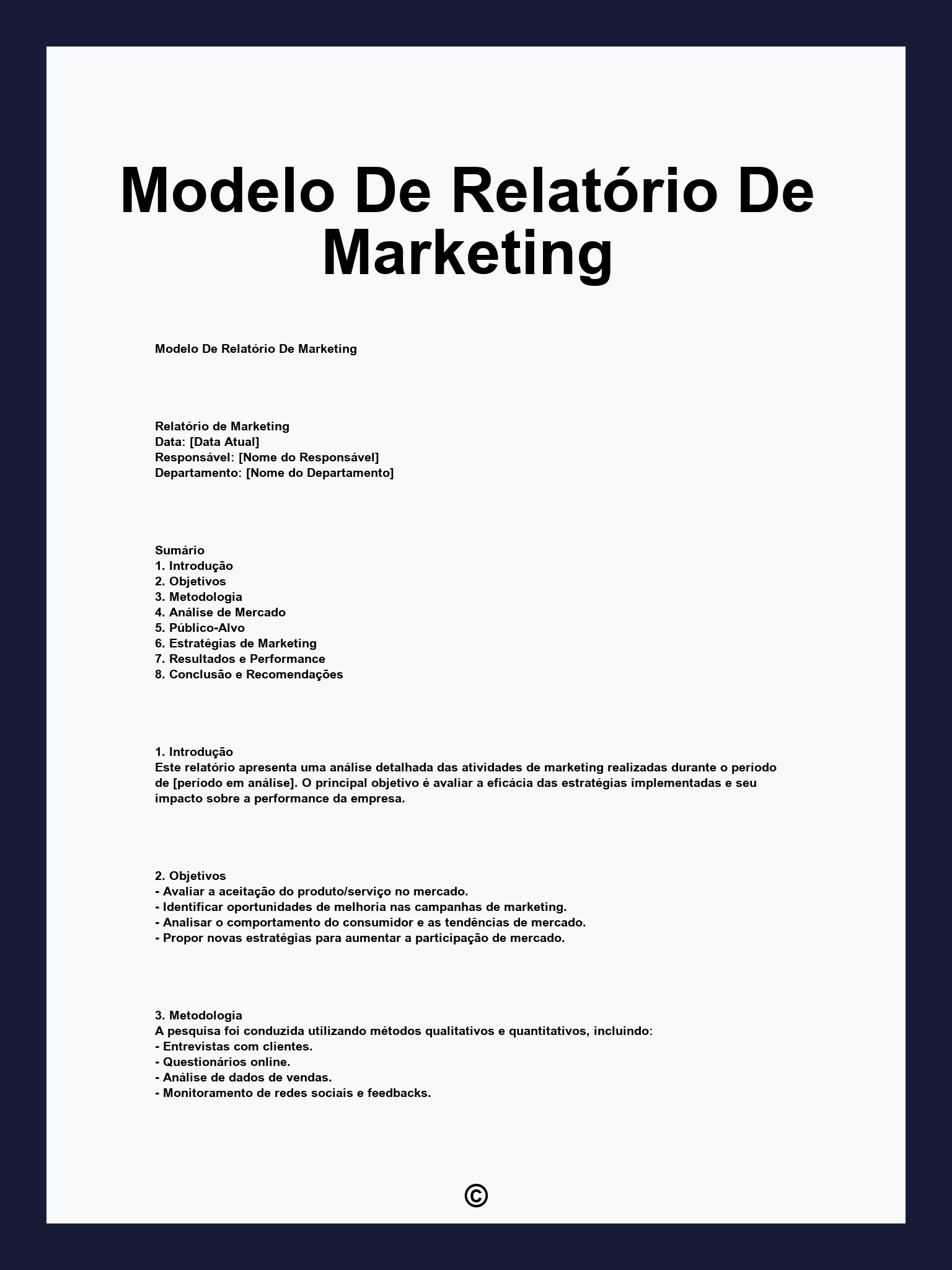 Modelo De Relatório De Marketing