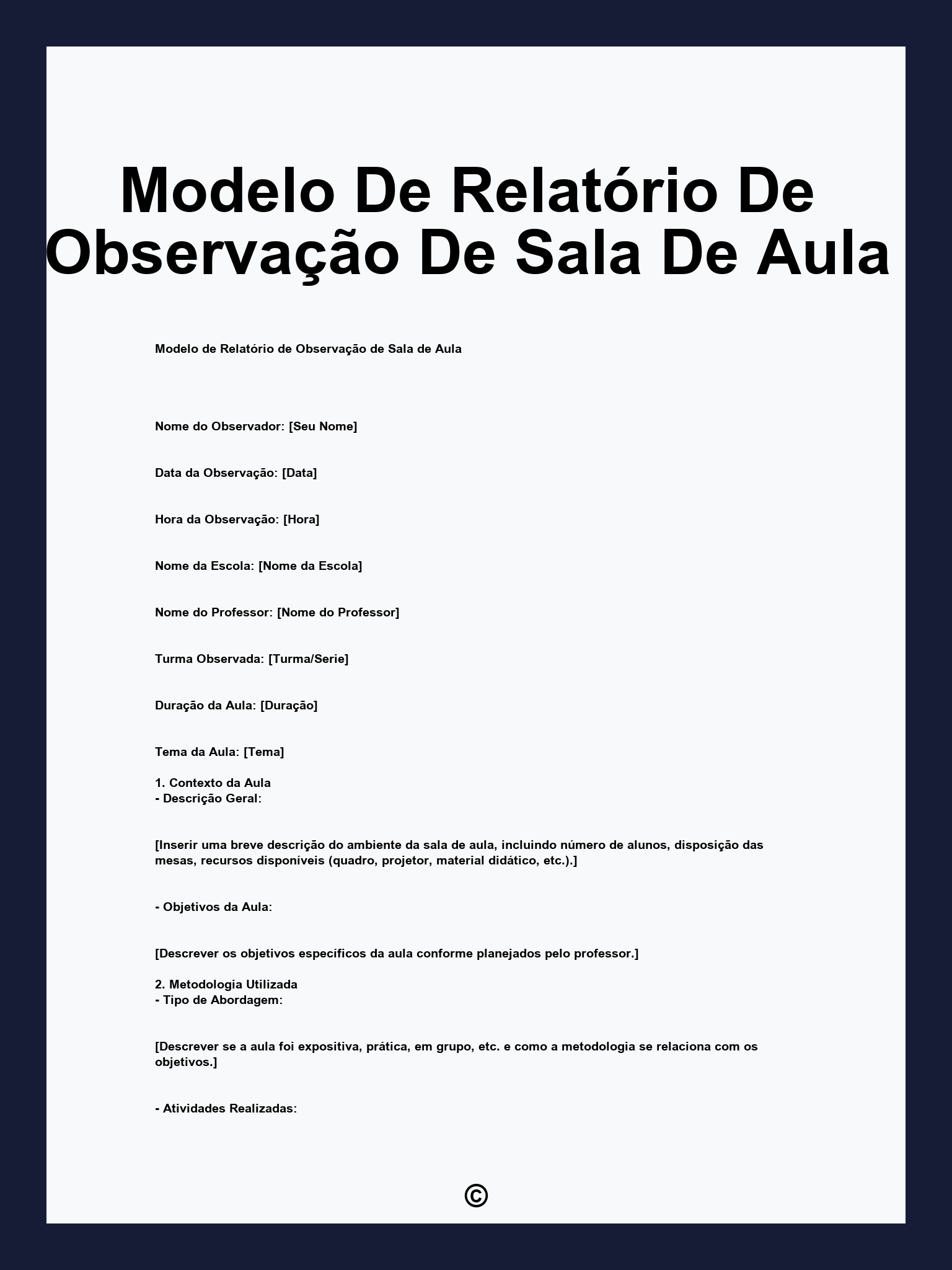 Modelo De Relatório De Observação De Sala De Aula