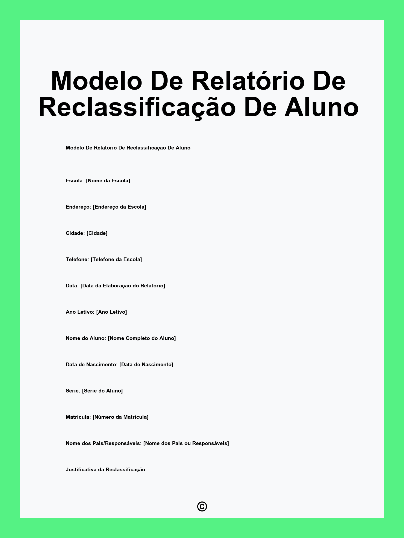 Modelo De Relatório De Reclassificação De Aluno