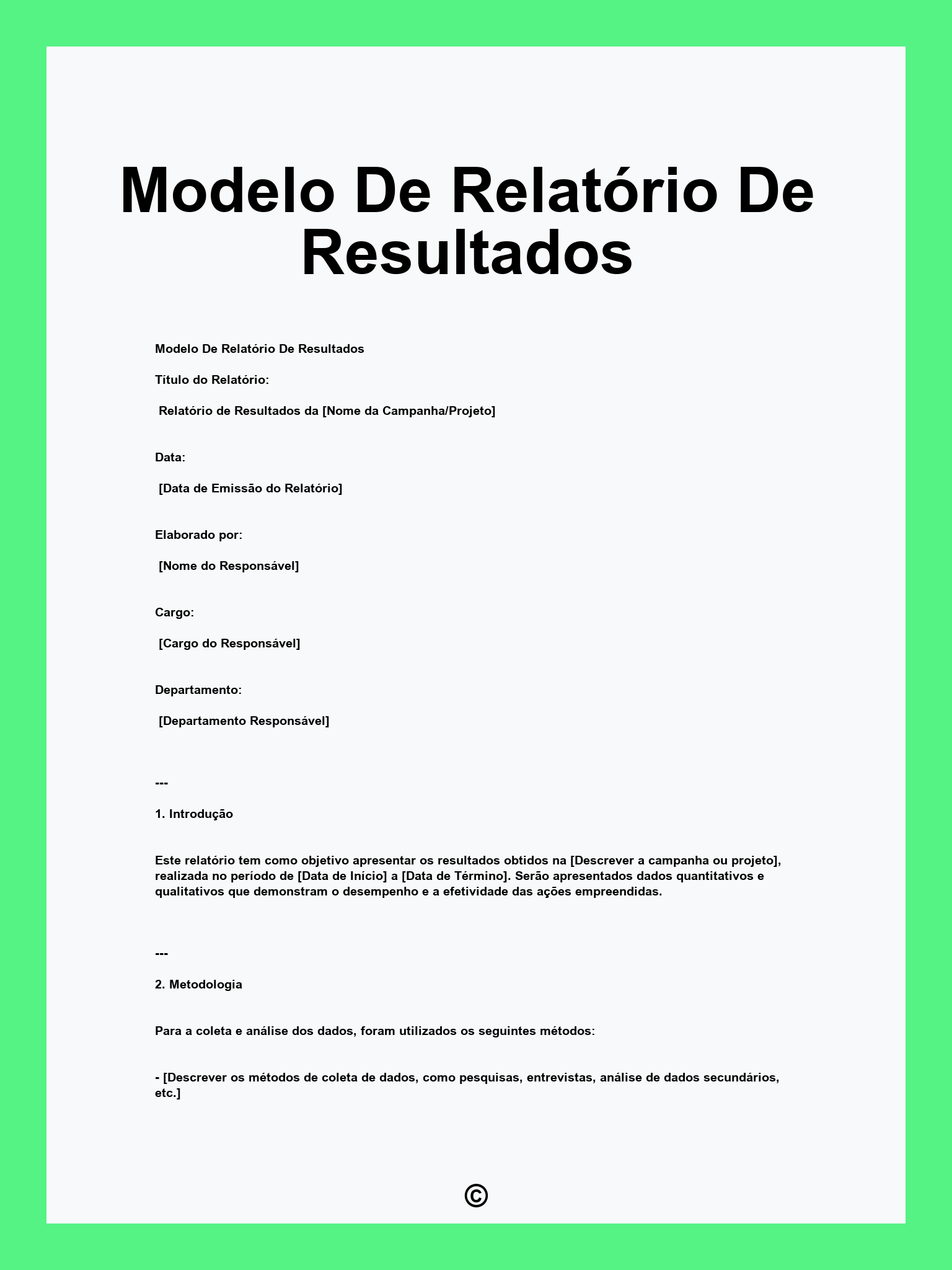 Modelo De Relatório De Resultados