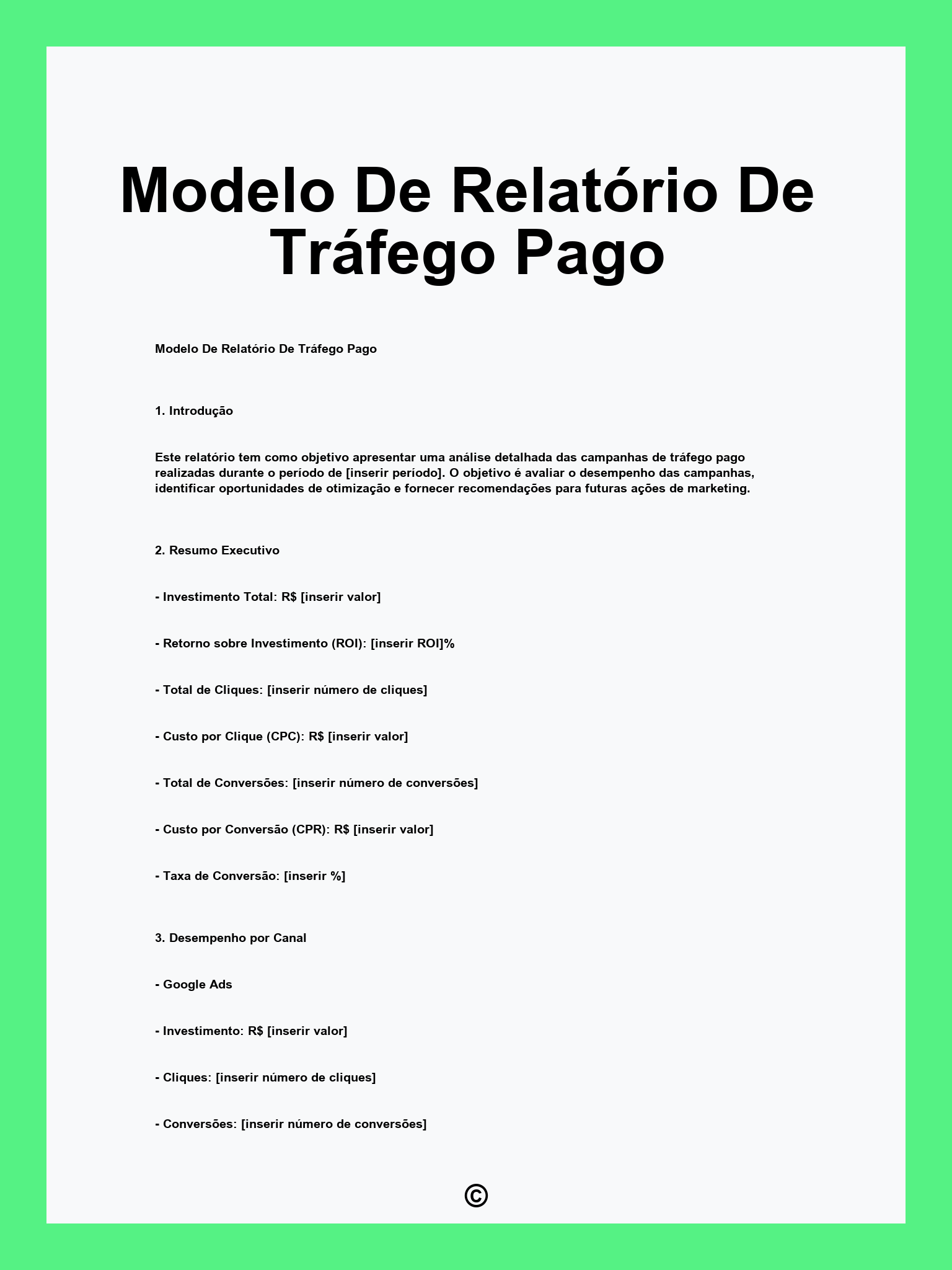 Modelo De Relatório De Tráfego Pago