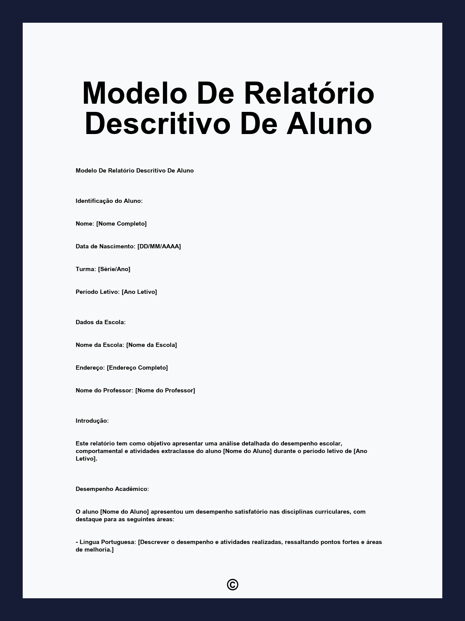 Modelo De Relatório Descritivo De Aluno